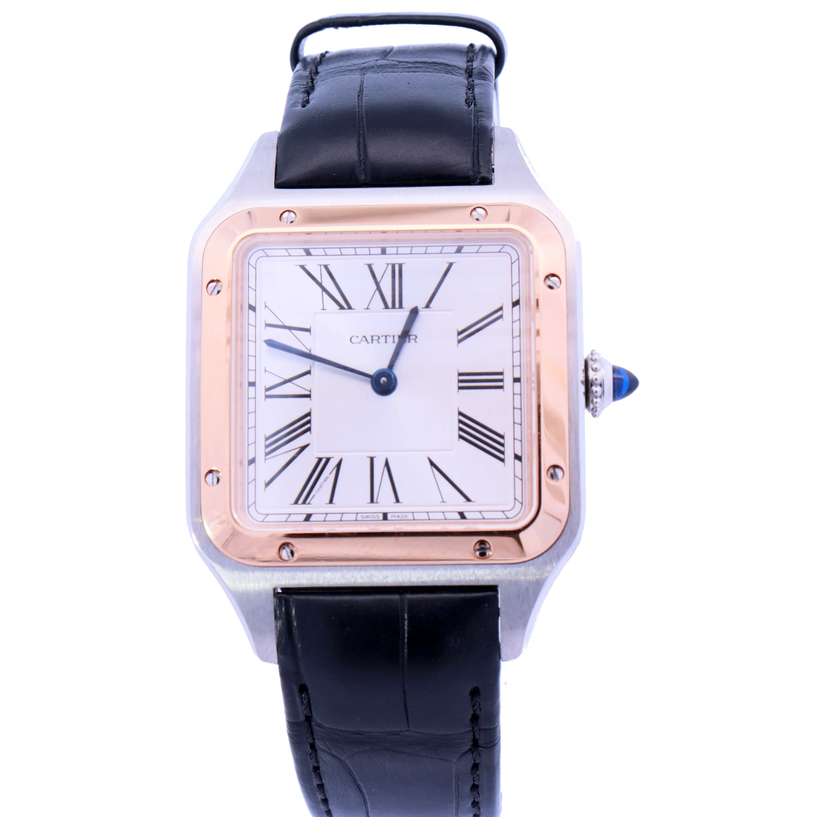Cartier Santos Dumont Rose Gold and Stainless Steel 31mm White Roman Dial Watch | Ref# W2SA0011