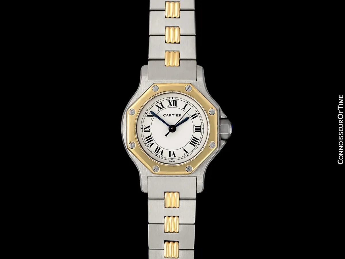 Cartier Santos Octagon Godron Two-Tone Ladies Watch, Automatic - Stainless Steel & 18K Gold
