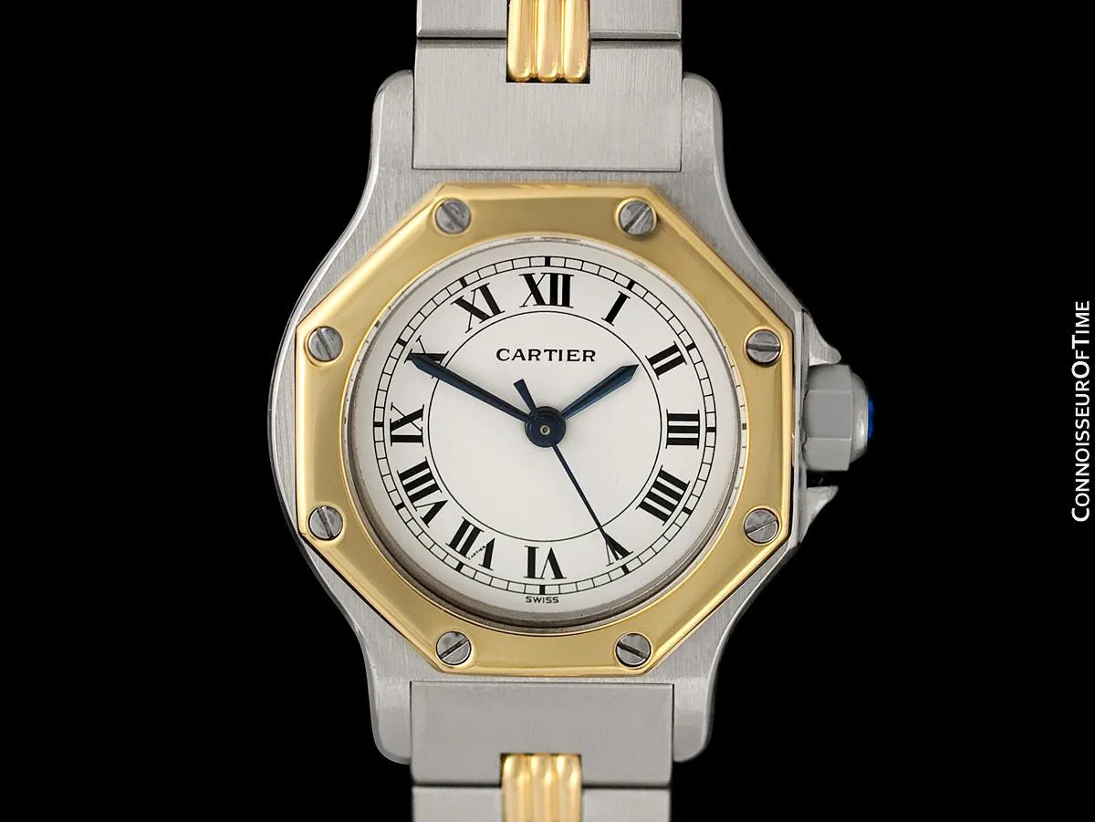 Cartier Santos Octagon Godron Two-Tone Ladies Watch, Automatic - Stainless Steel & 18K Gold