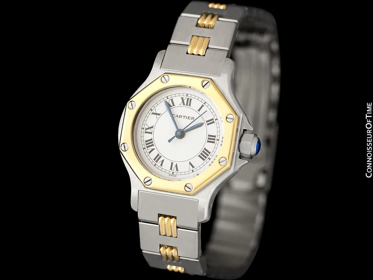 Cartier Santos Octagon Godron Two-Tone Ladies Watch, Automatic - Stainless Steel & 18K Gold