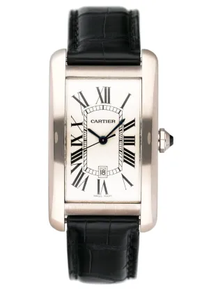 Cartier Tank Americaine Large W2603256 Rhodiumized 18K White Gold Mens Watch