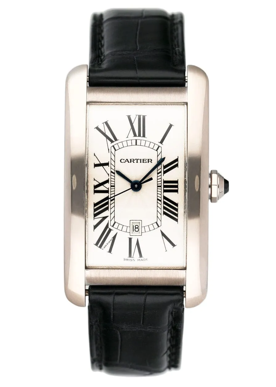 Cartier Tank Americaine Large W2603256 Rhodiumized 18K White Gold Mens Watch