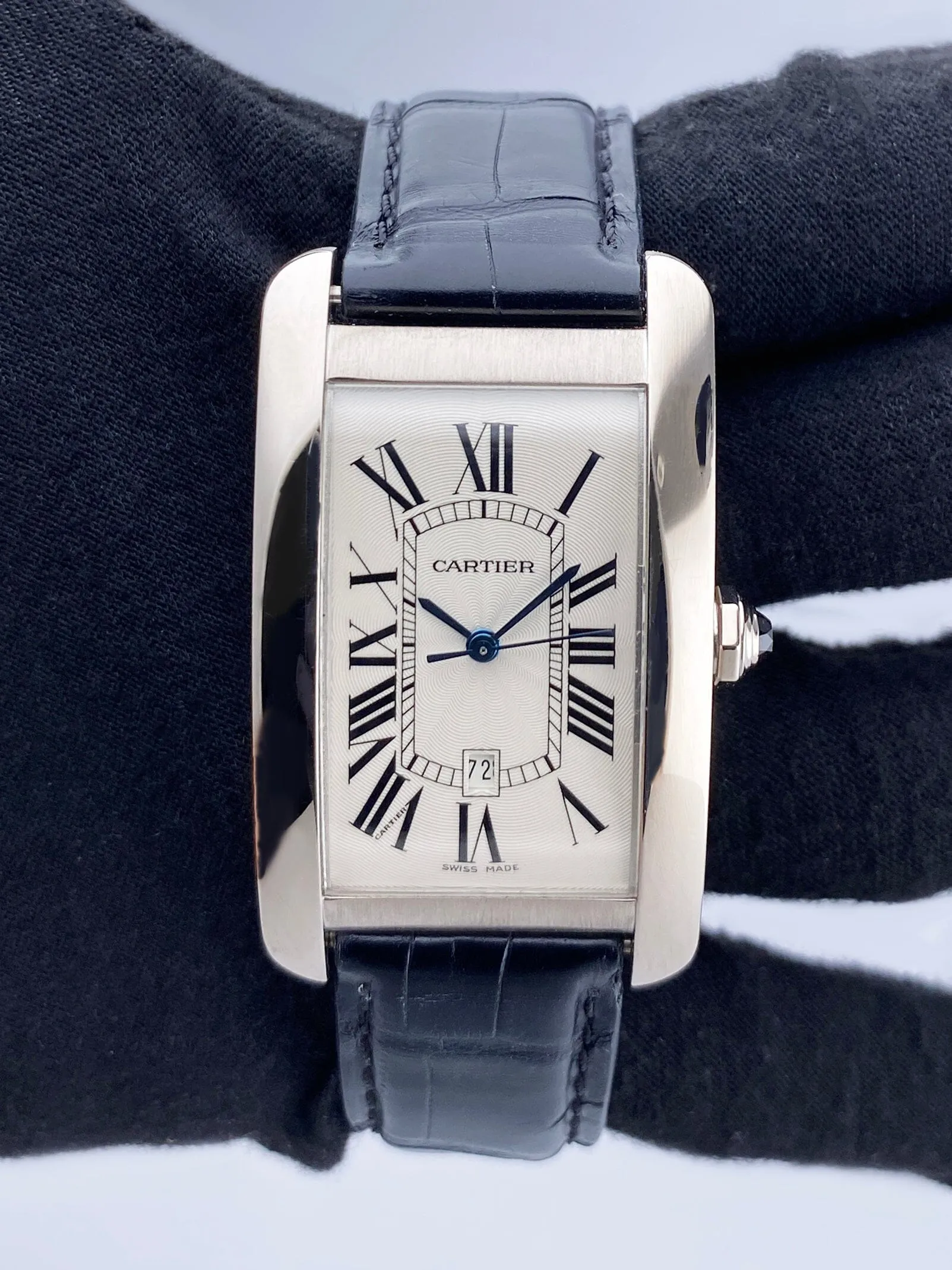 Cartier Tank Americaine Large W2603256 Rhodiumized 18K White Gold Mens Watch