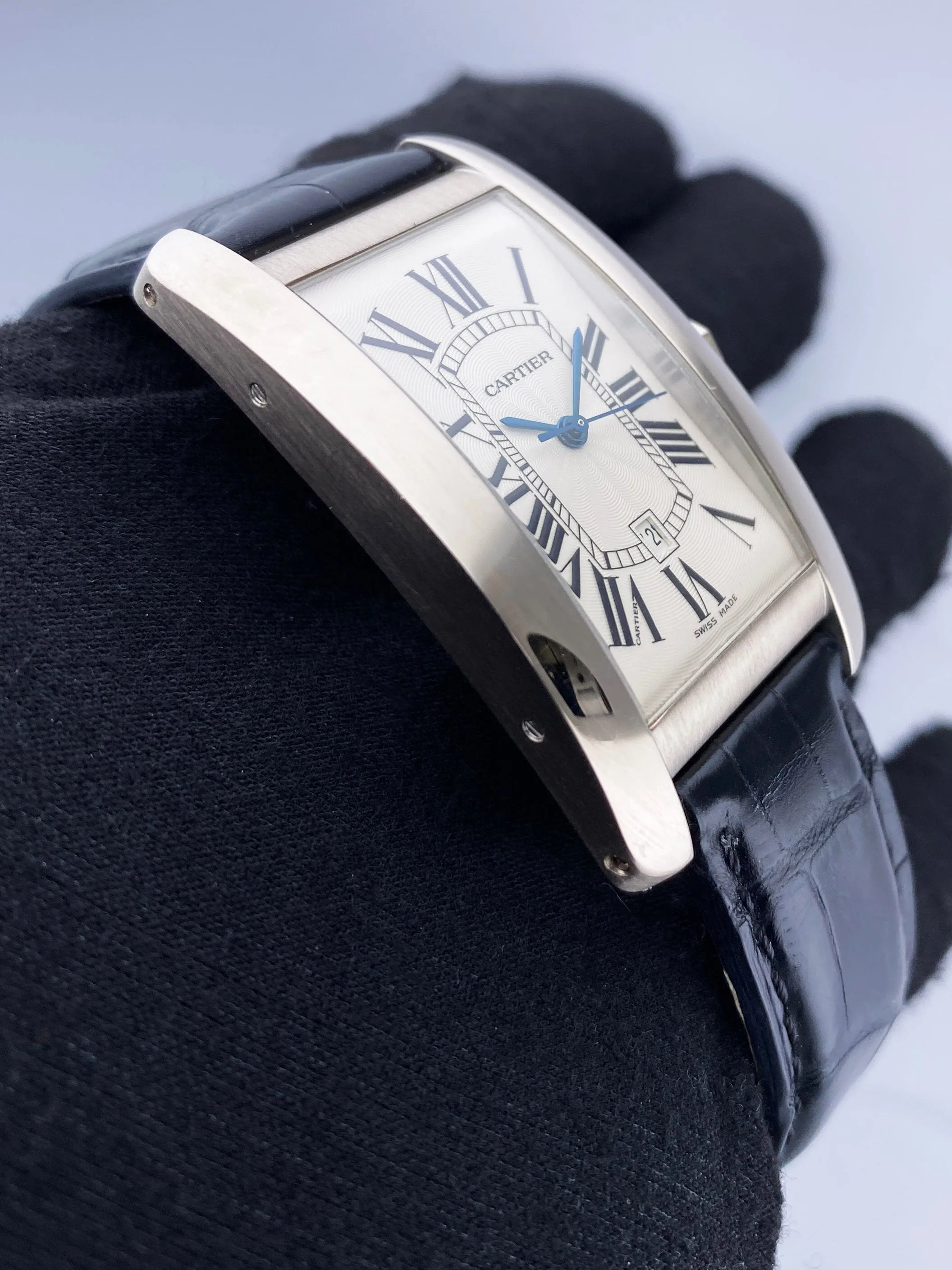 Cartier Tank Americaine Large W2603256 Rhodiumized 18K White Gold Mens Watch