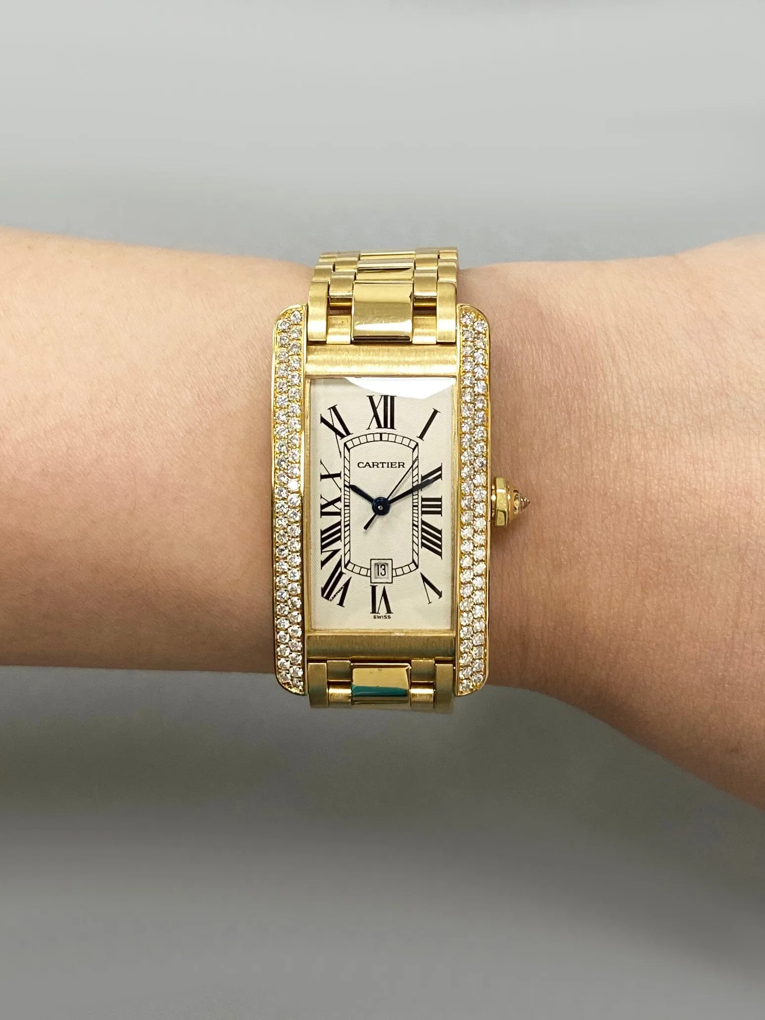 Cartier Tank Americaine WB7019K2 Diamond 18K Yellow Gold Ladies Watch