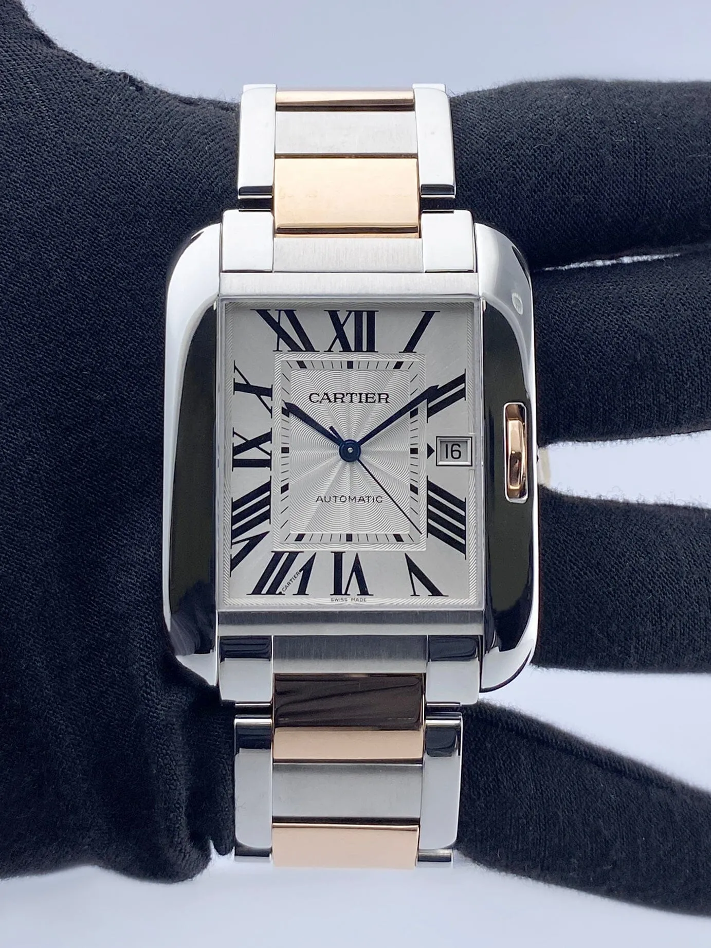 Cartier Tank Anglaise XL W5310006 18K Rose Gold Steel Mens Watch