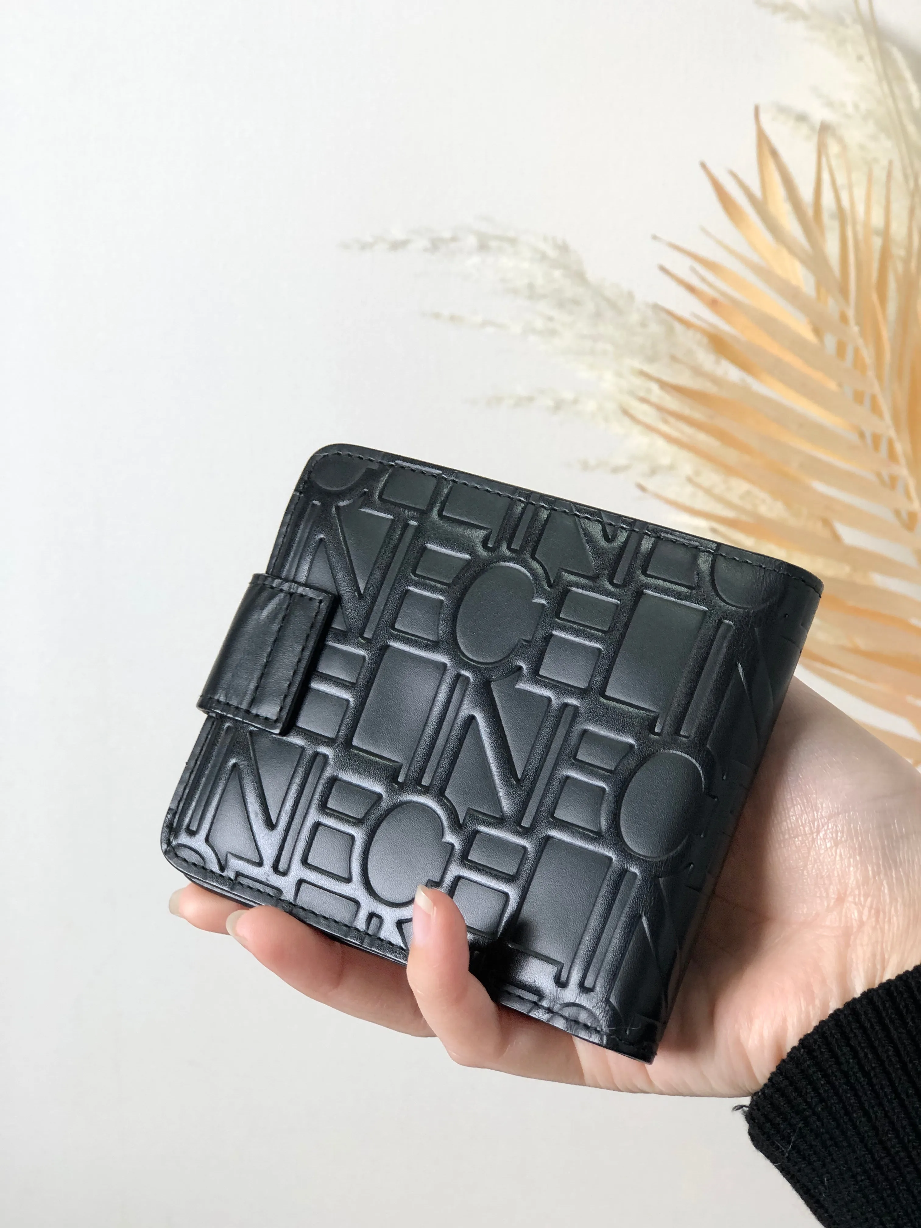 CELINE Logo Leather Folded Wallet Black Vintage zi5srk