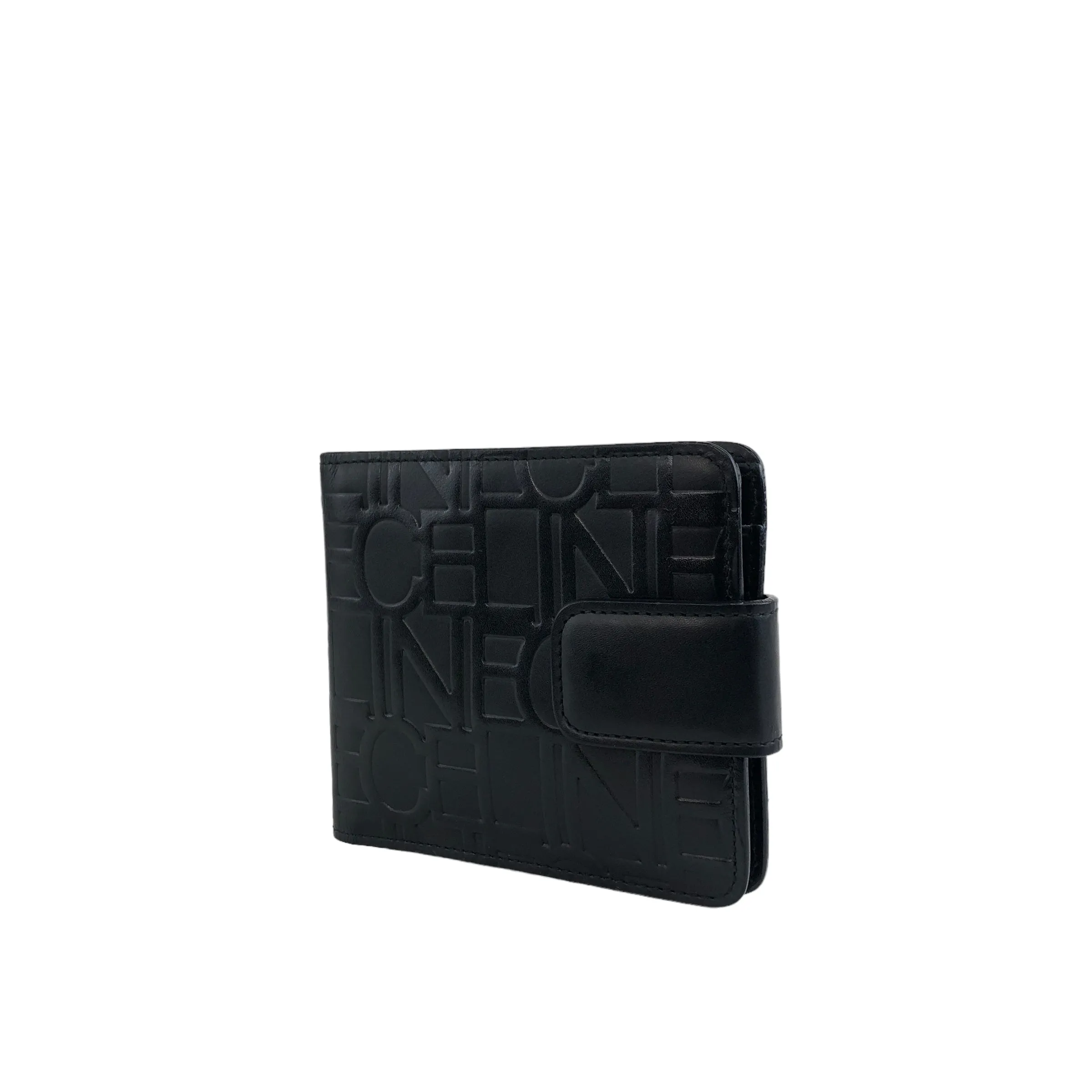 CELINE Logo Leather Folded Wallet Black Vintage zi5srk