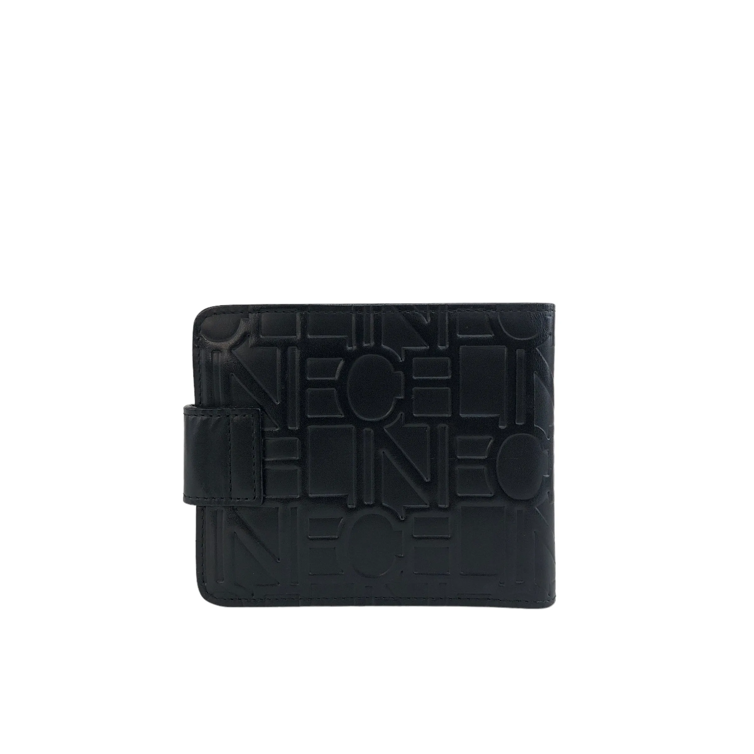 CELINE Logo Leather Folded Wallet Black Vintage zi5srk