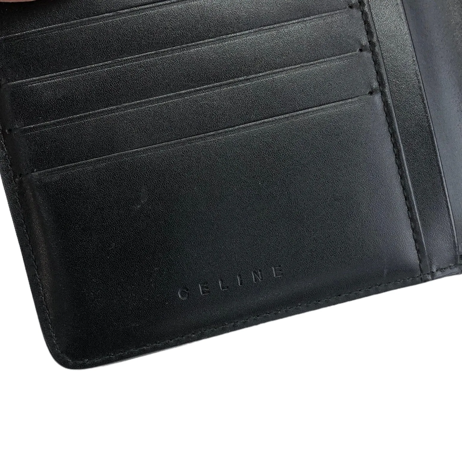 CELINE Logo Leather Folded Wallet Black Vintage zi5srk
