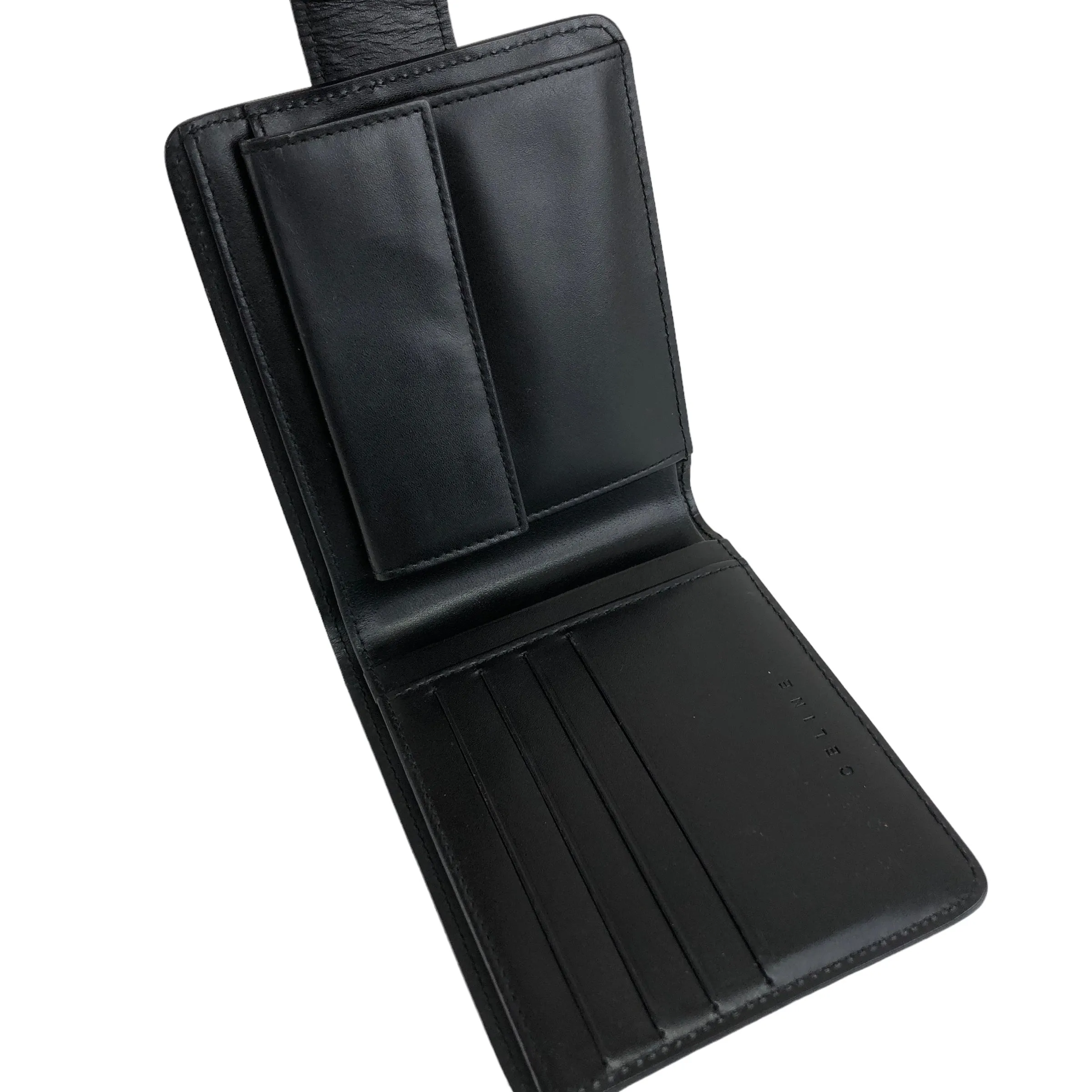 CELINE Logo Leather Folded Wallet Black Vintage zi5srk