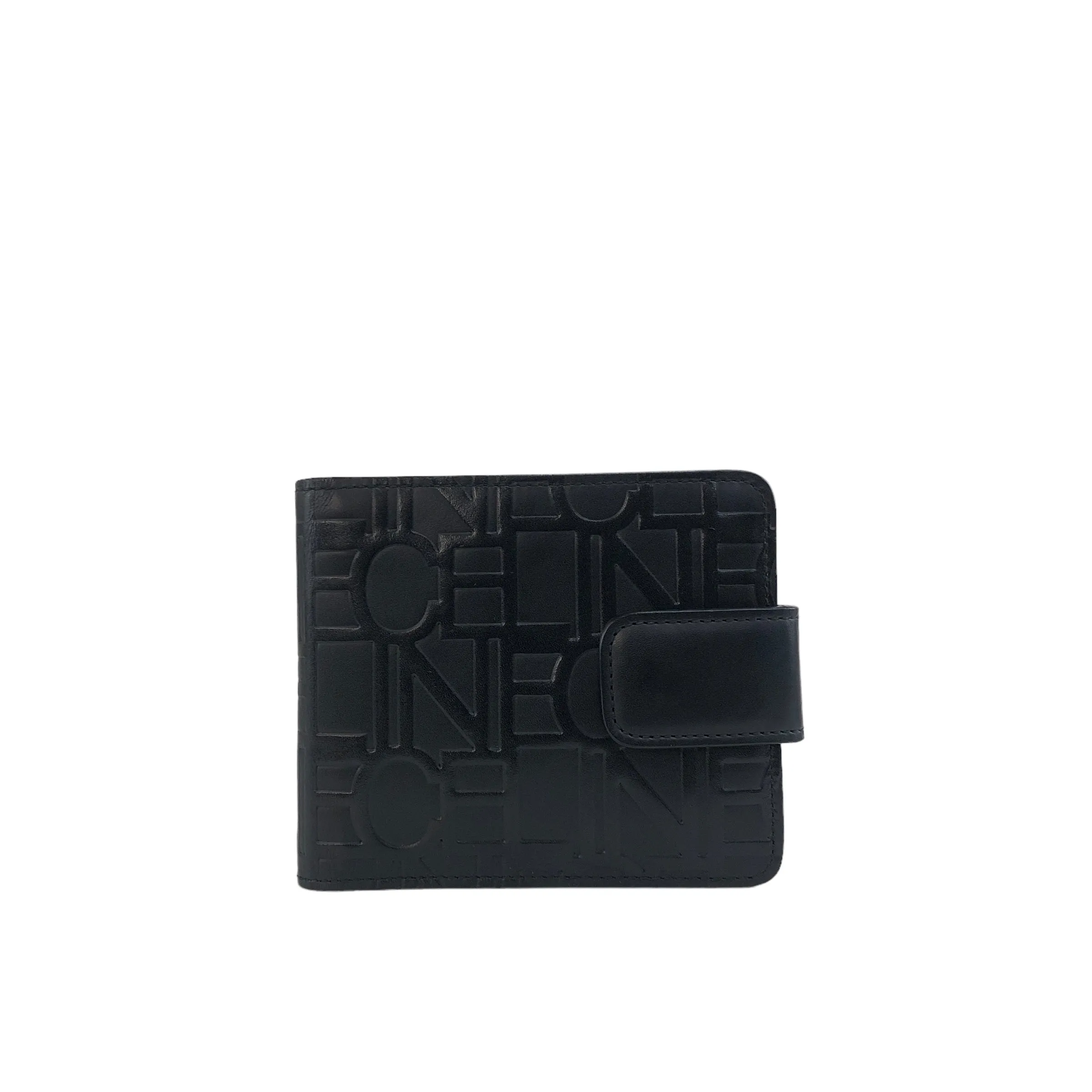 CELINE Logo Leather Folded Wallet Black Vintage zi5srk