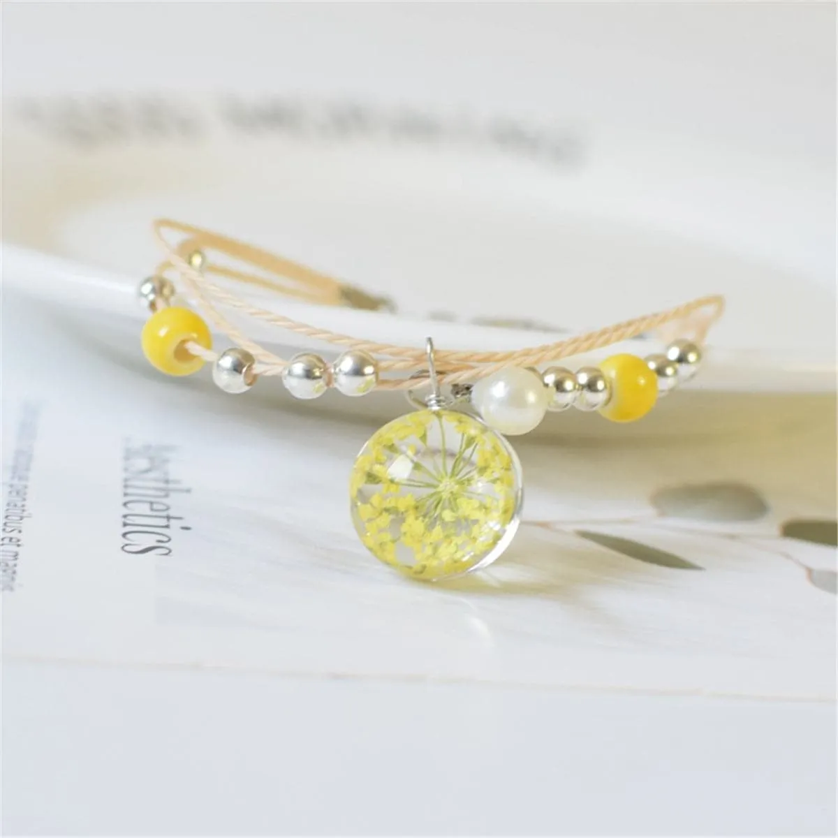 Ceramic & Yellow Gypsophila Resin Charm Bracelet
