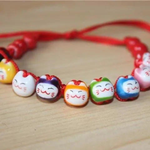 Ceramic Cat Friendship Bracelet - Black or Red