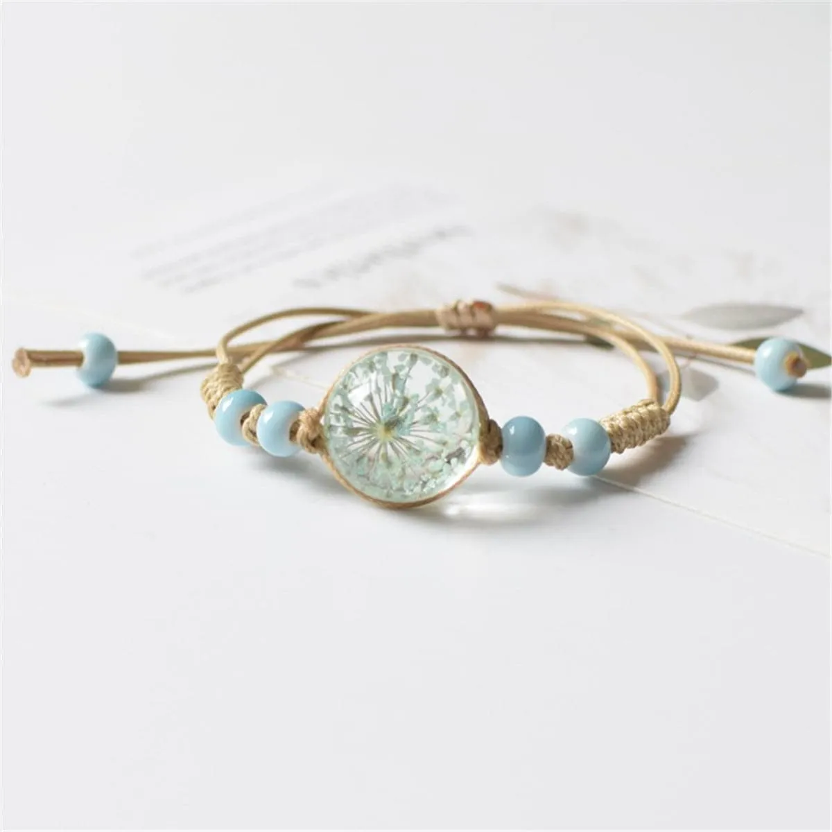 Ceramics & Blue Gypsophila Resin Charm Bracelet