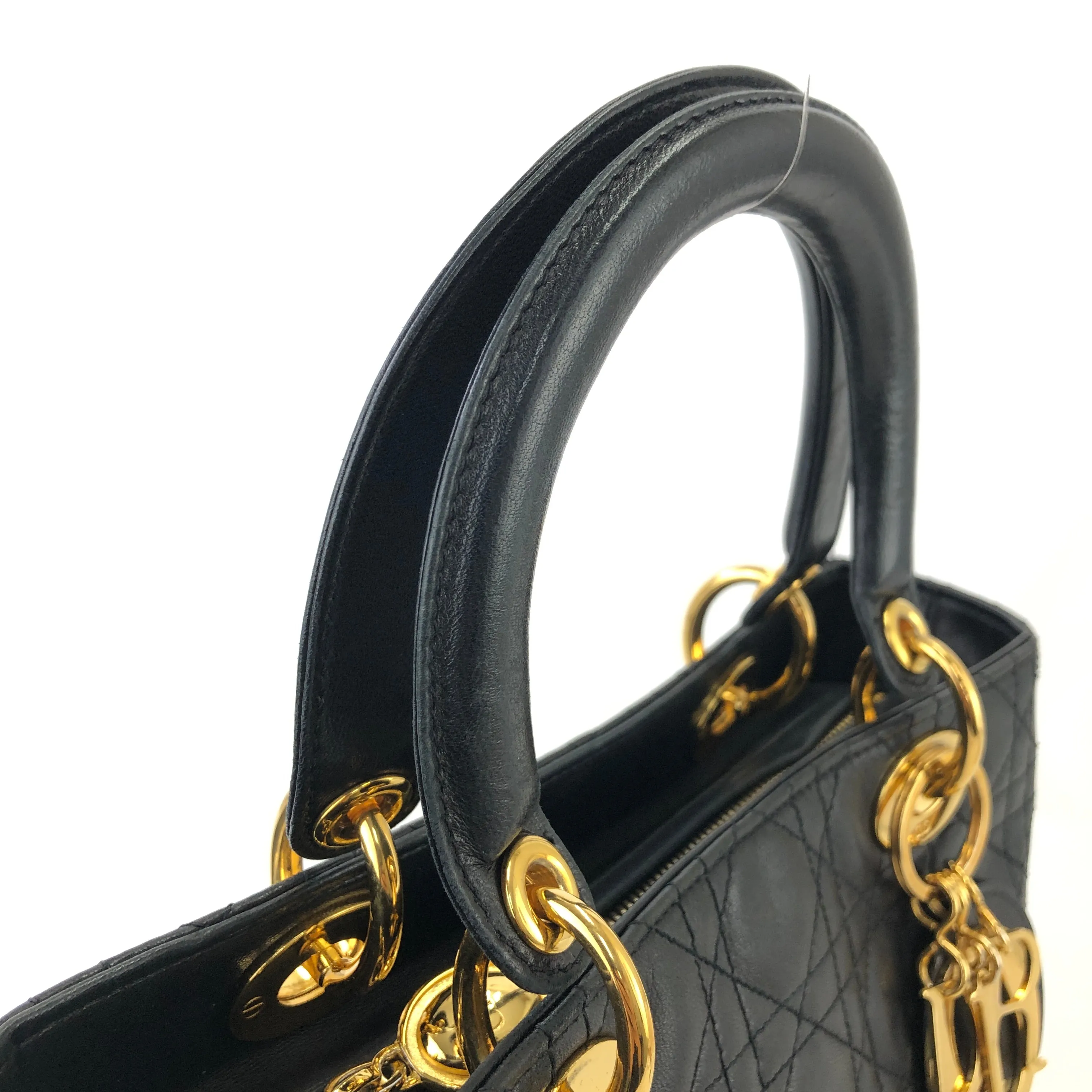 Christian Dior Cannage Ladydior Leather Two-way Handbag Shoulder bag Black Vintage khzzs3