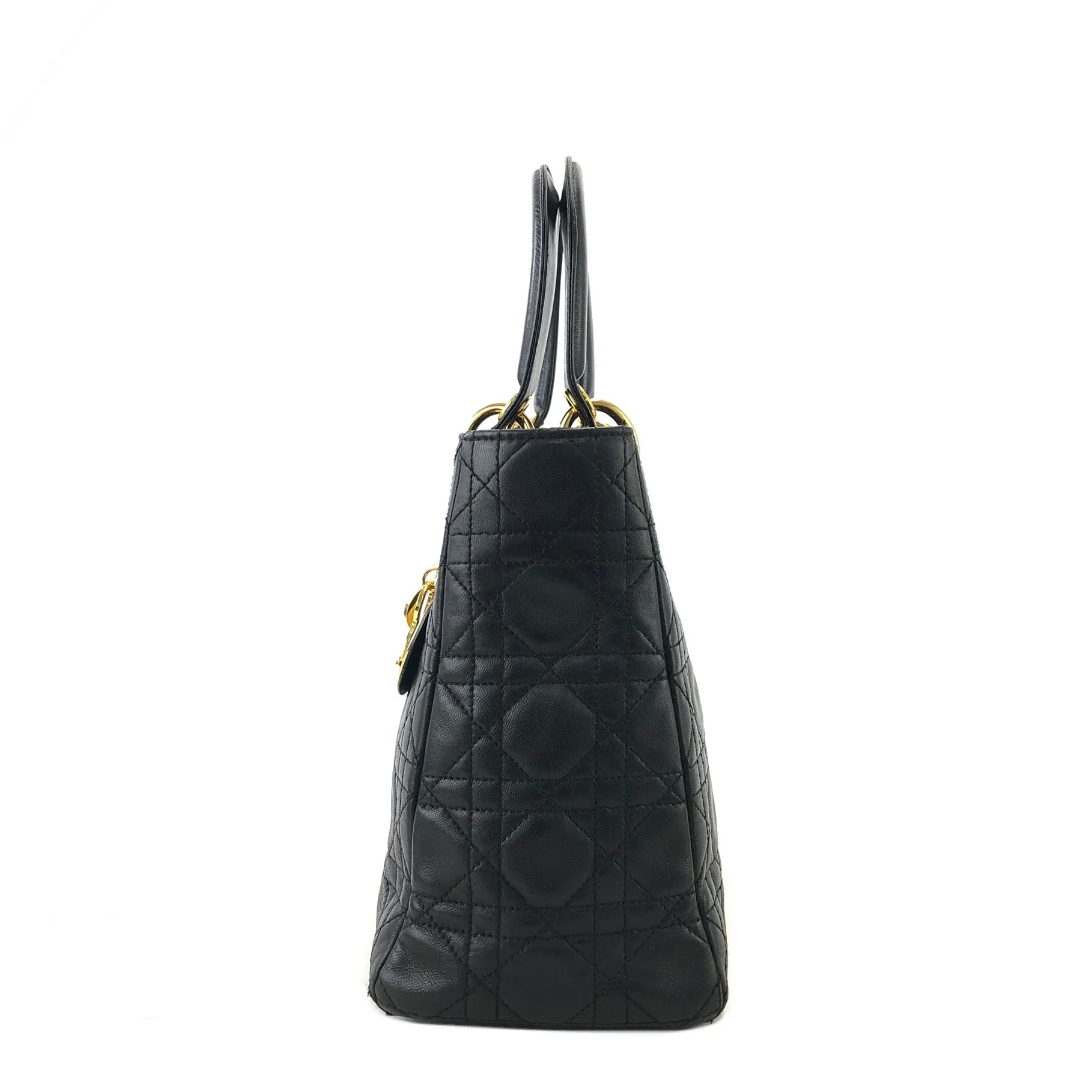 Christian Dior Cannage Ladydior Leather Two-way Handbag Shoulder bag Black Vintage khzzs3