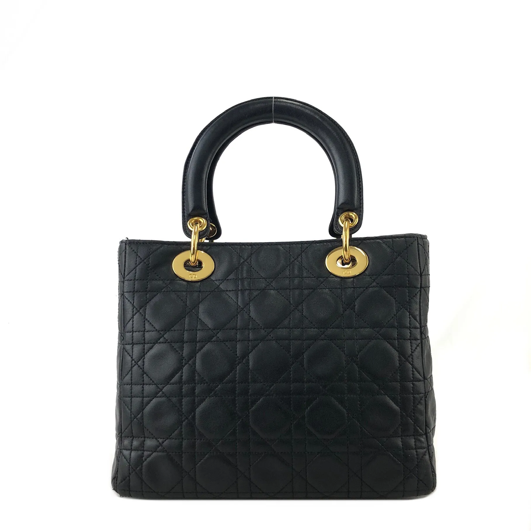 Christian Dior Cannage Ladydior Leather Two-way Handbag Shoulder bag Black Vintage khzzs3