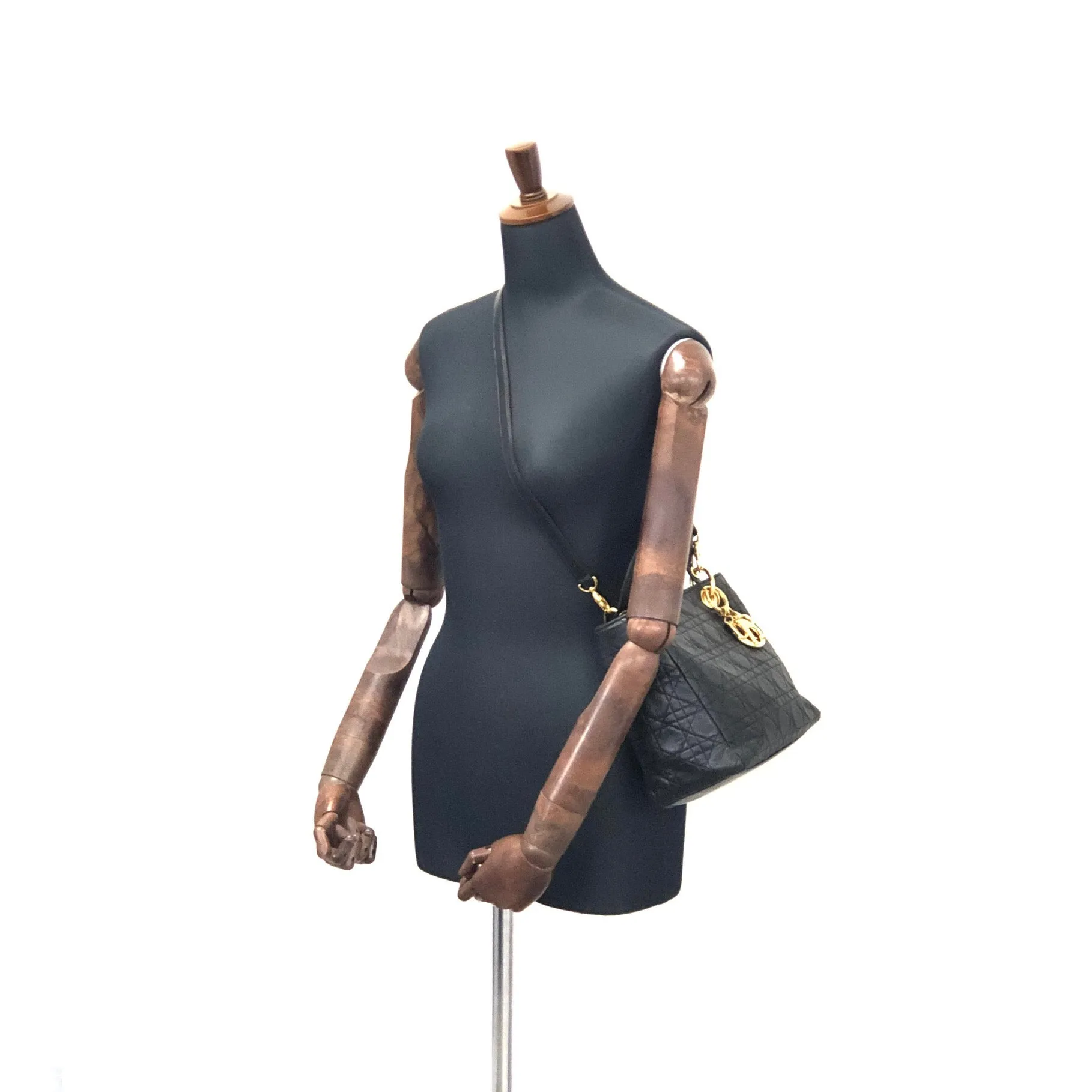 Christian Dior Cannage Ladydior Leather Two-way Handbag Shoulder bag Black Vintage khzzs3