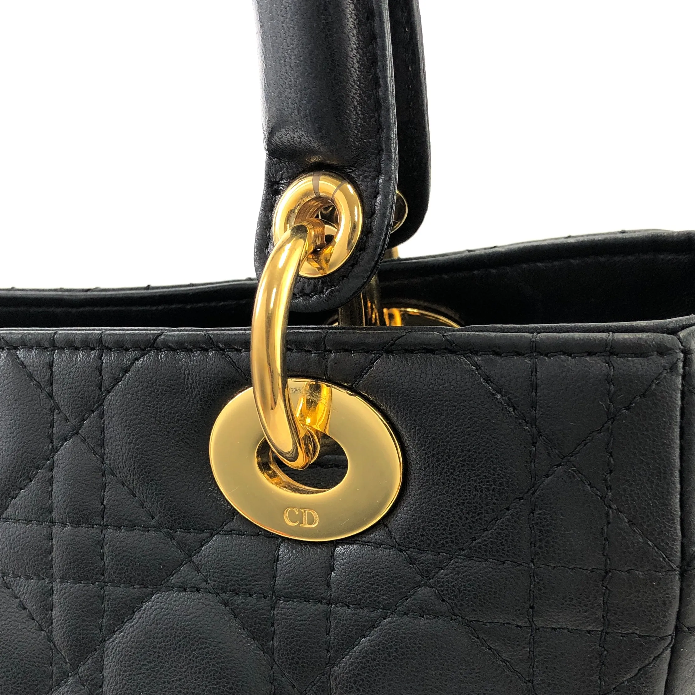 Christian Dior Cannage Ladydior Leather Two-way Handbag Shoulder bag Black Vintage khzzs3