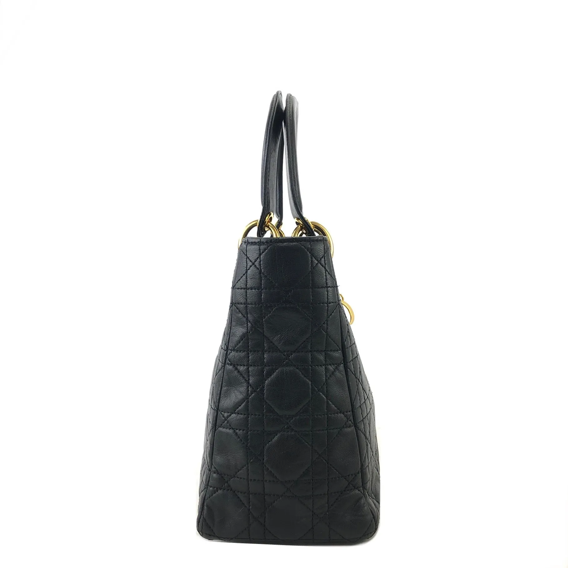 Christian Dior Cannage Ladydior Leather Two-way Handbag Shoulder bag Black Vintage khzzs3