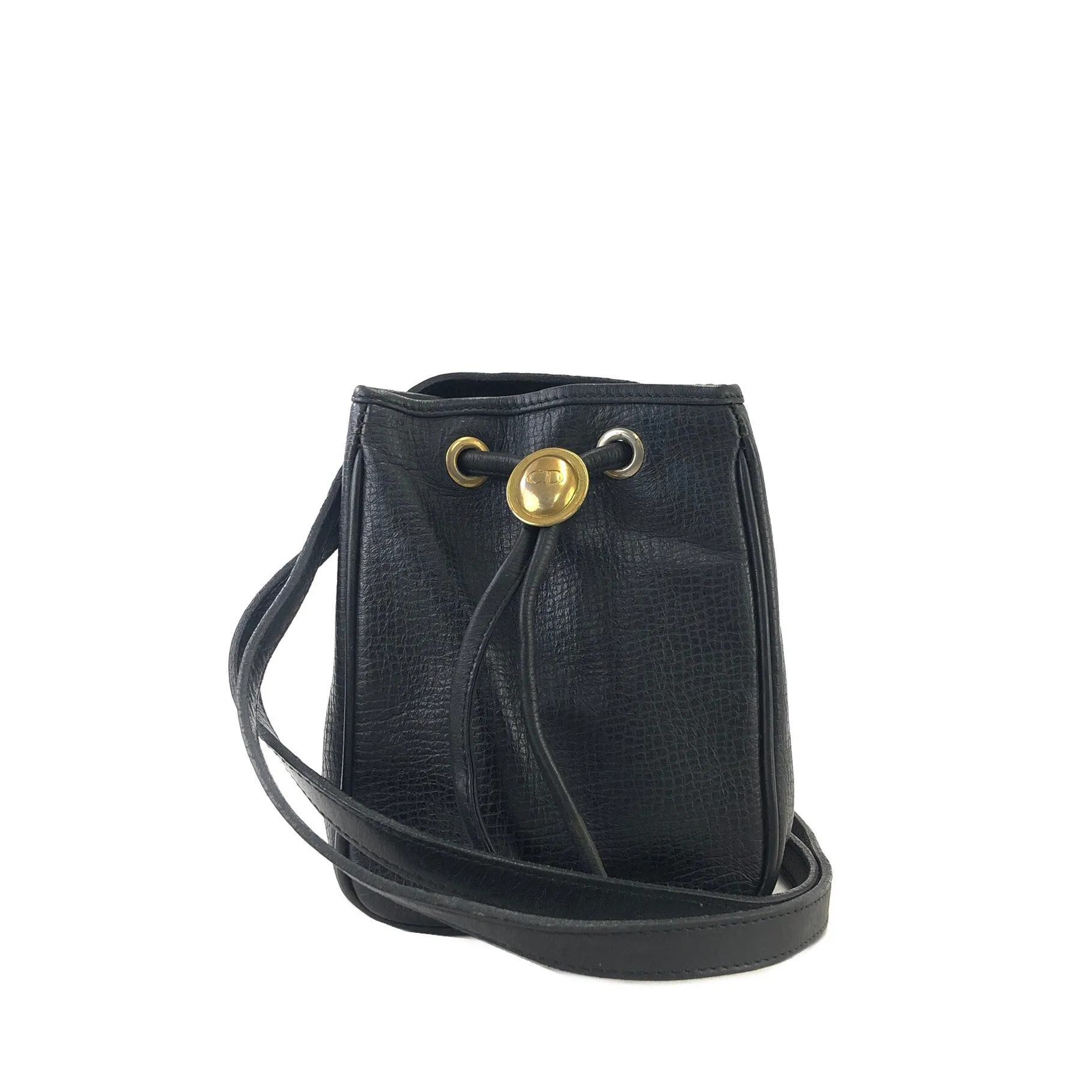 Christian Dior Logo Motif Leather Drawstring Shoulder bag Black Vintage gk34h7