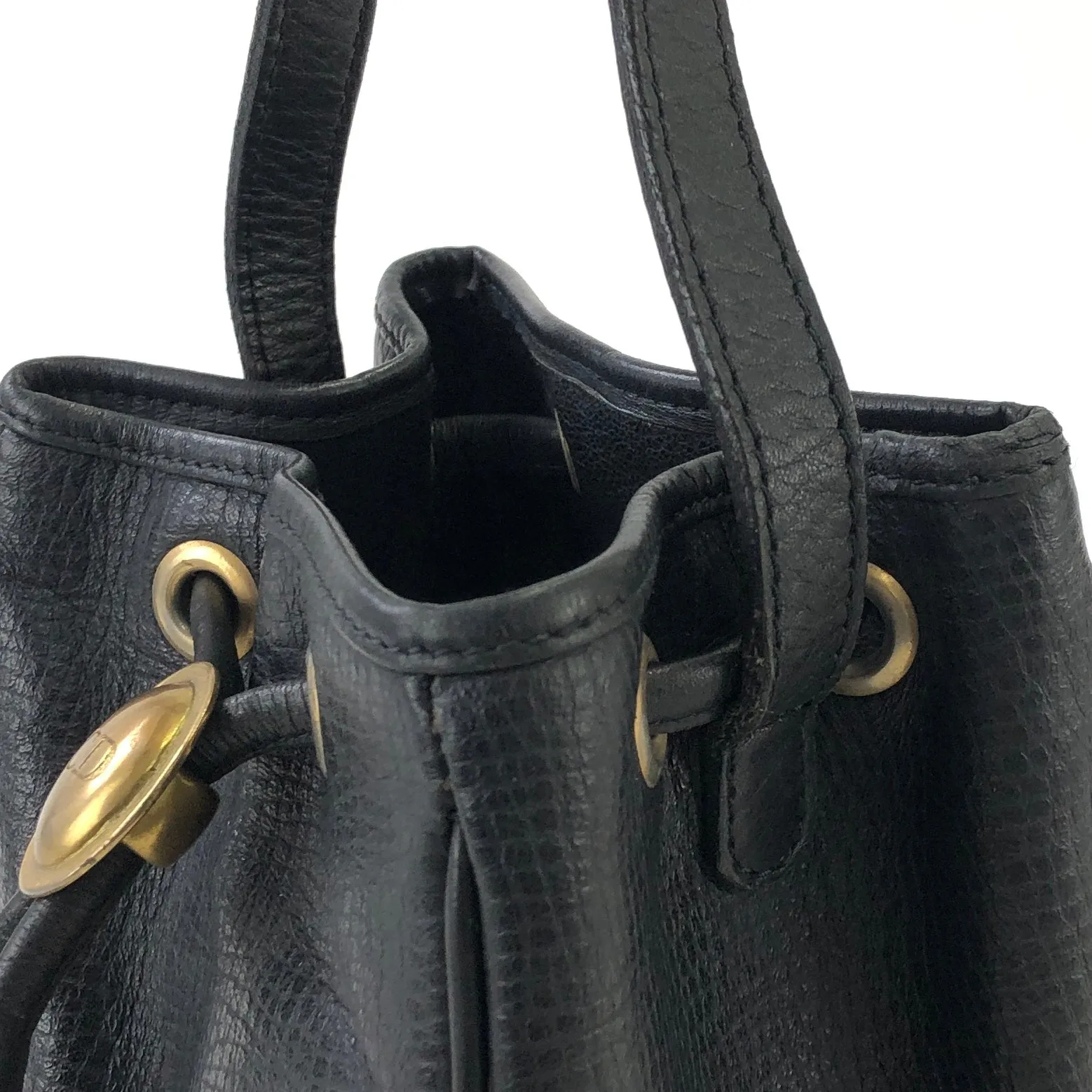 Christian Dior Logo Motif Leather Drawstring Shoulder bag Black Vintage gk34h7