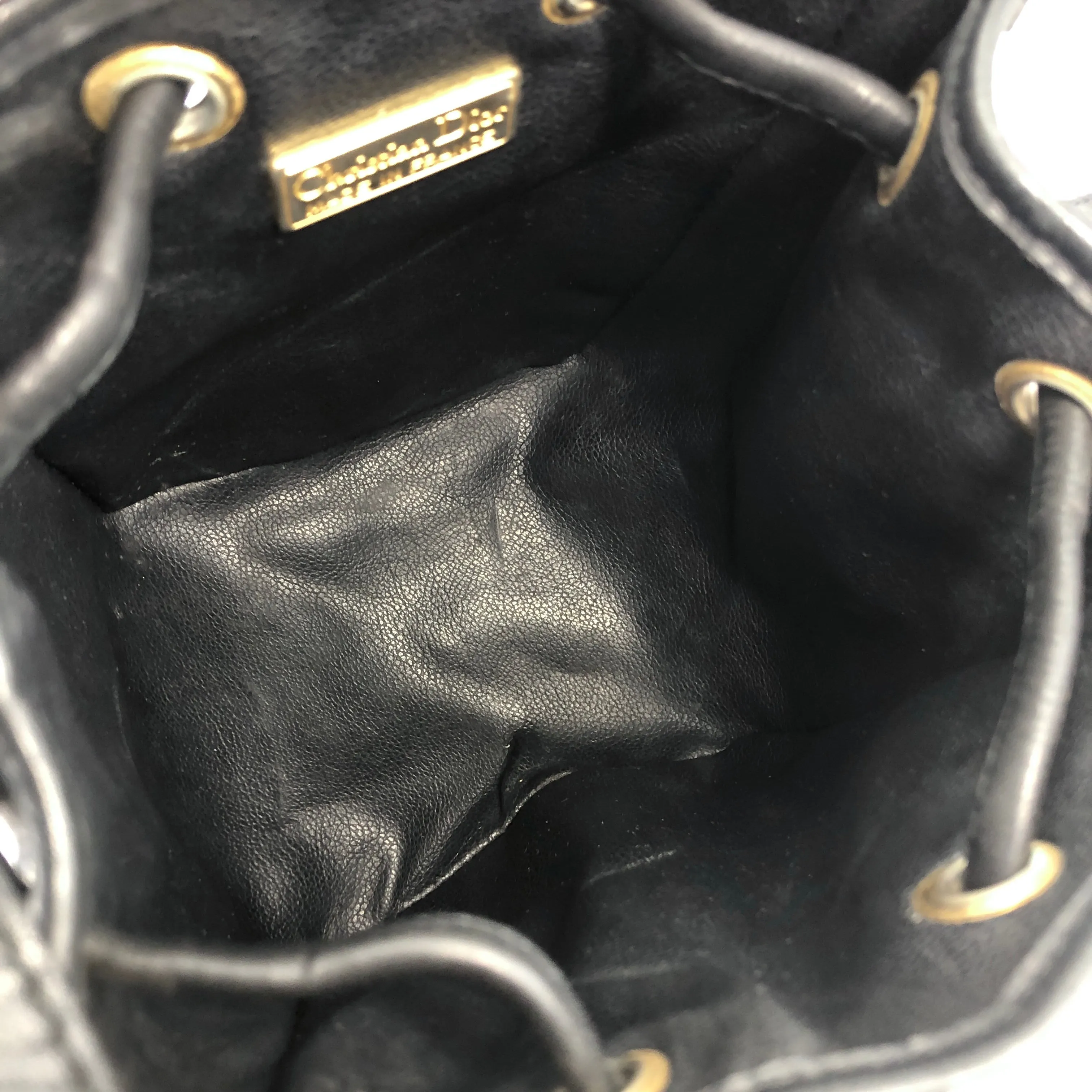 Christian Dior Logo Motif Leather Drawstring Shoulder bag Black Vintage gk34h7