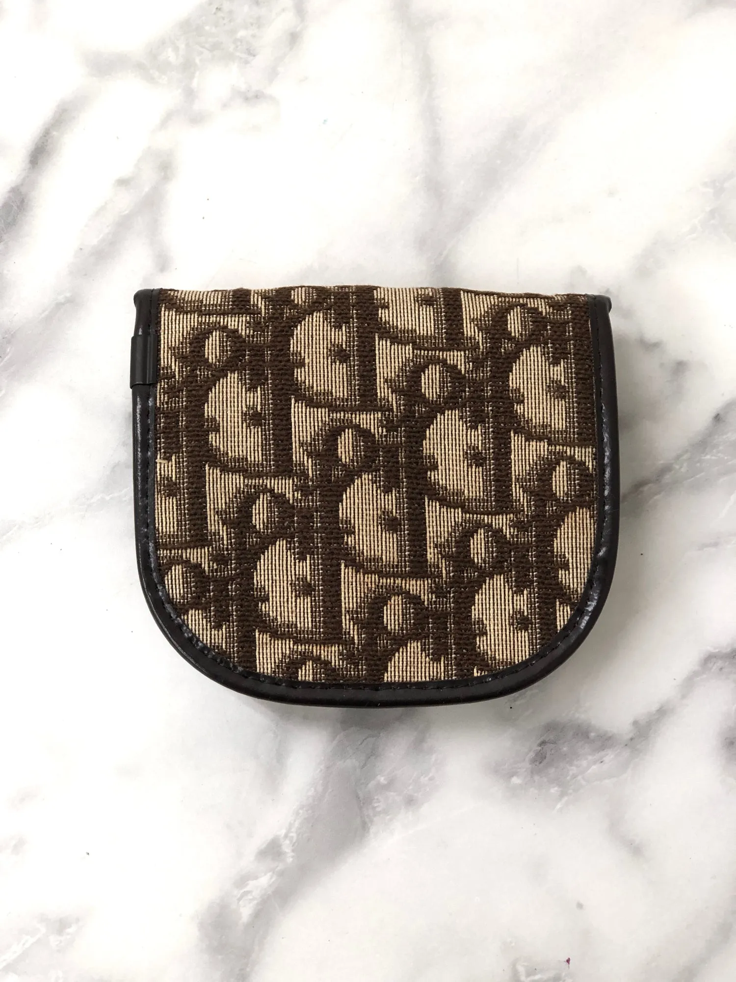 Christian Dior Trotter CD Logo Jacquard Leather Coin Purse Brown Vintage e3hgif