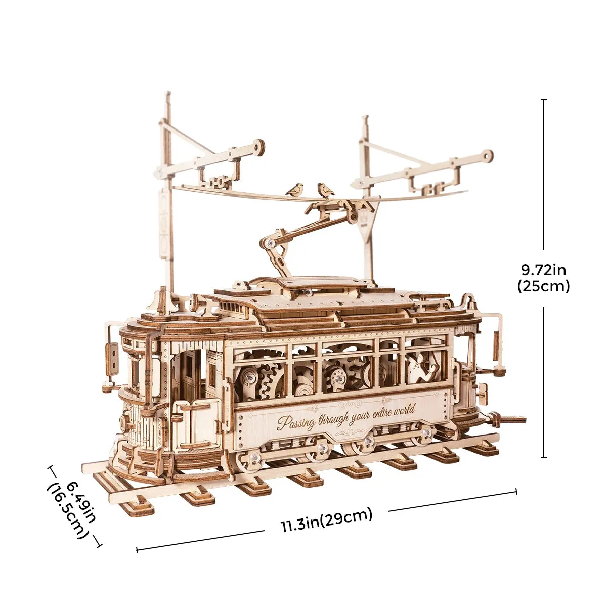Classic City Tram 3D Wooden Puzzle Robotime DIY Mechanical Model Kit Handcraft Gift Home Decoration, Kids Christmas Gift C62