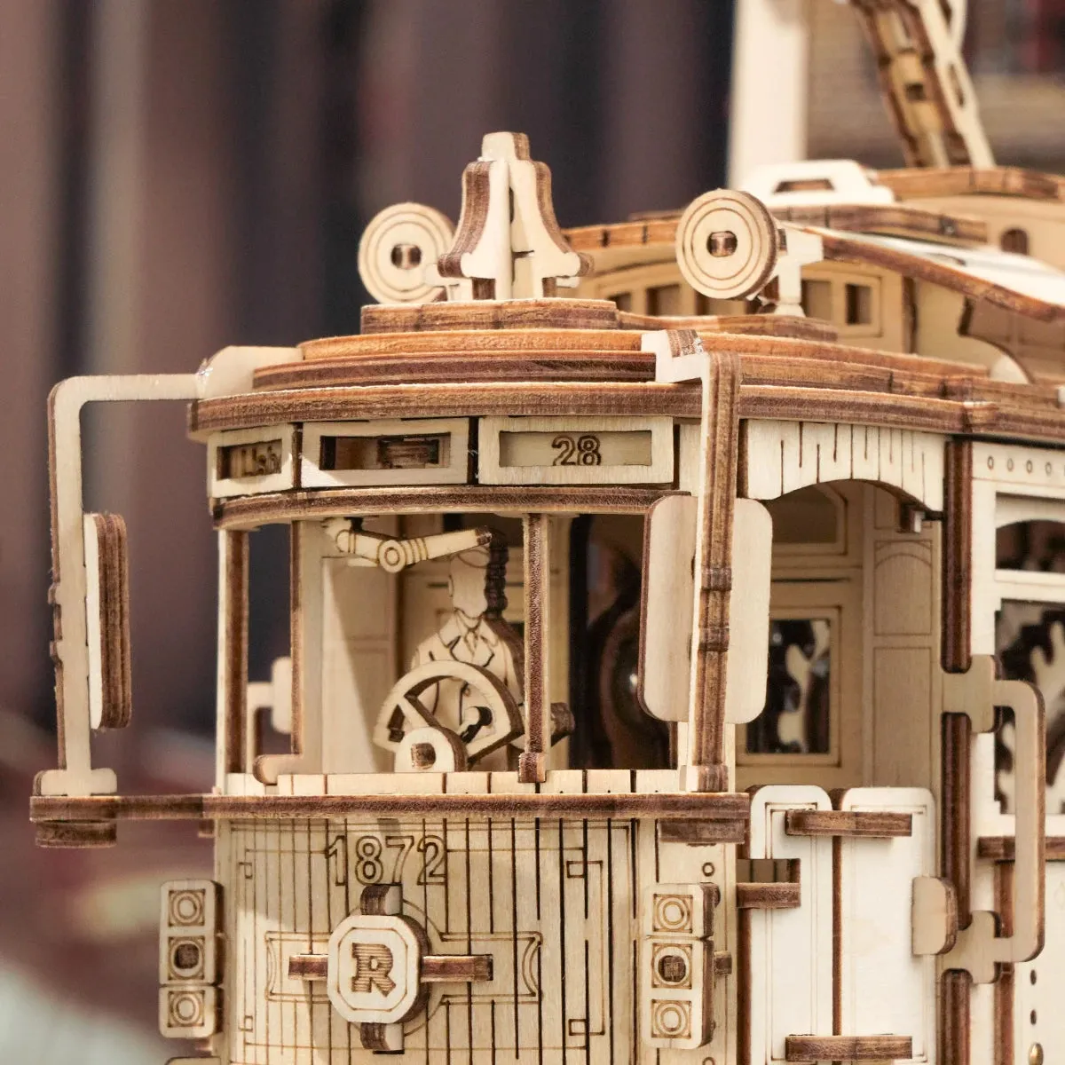 Classic City Tram 3D Wooden Puzzle Robotime DIY Mechanical Model Kit Handcraft Gift Home Decoration, Kids Christmas Gift C62