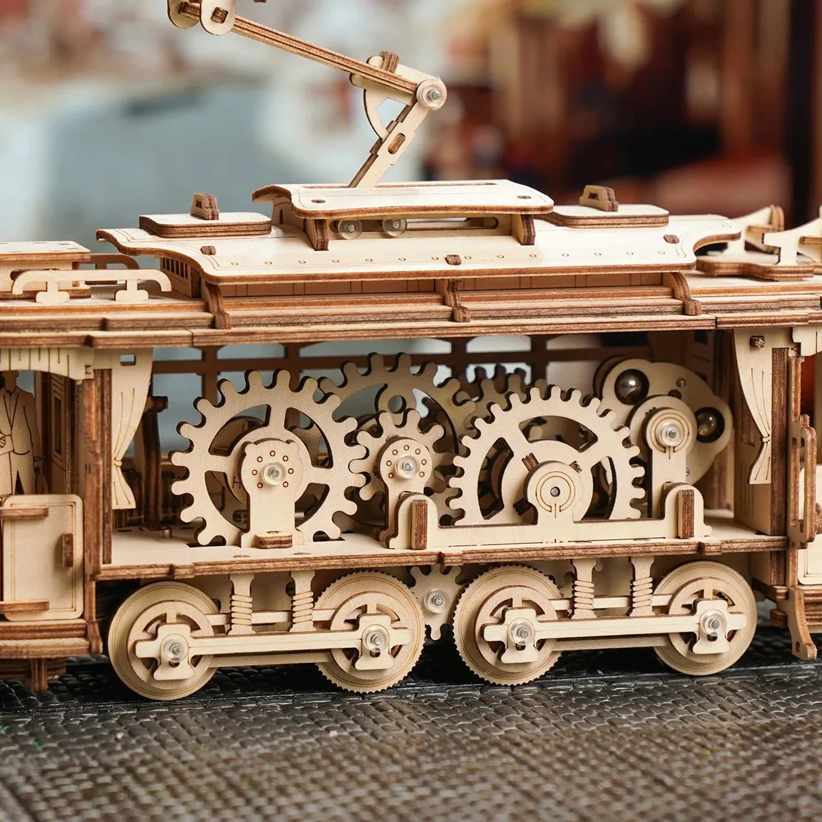 Classic City Tram 3D Wooden Puzzle Robotime DIY Mechanical Model Kit Handcraft Gift Home Decoration, Kids Christmas Gift C62