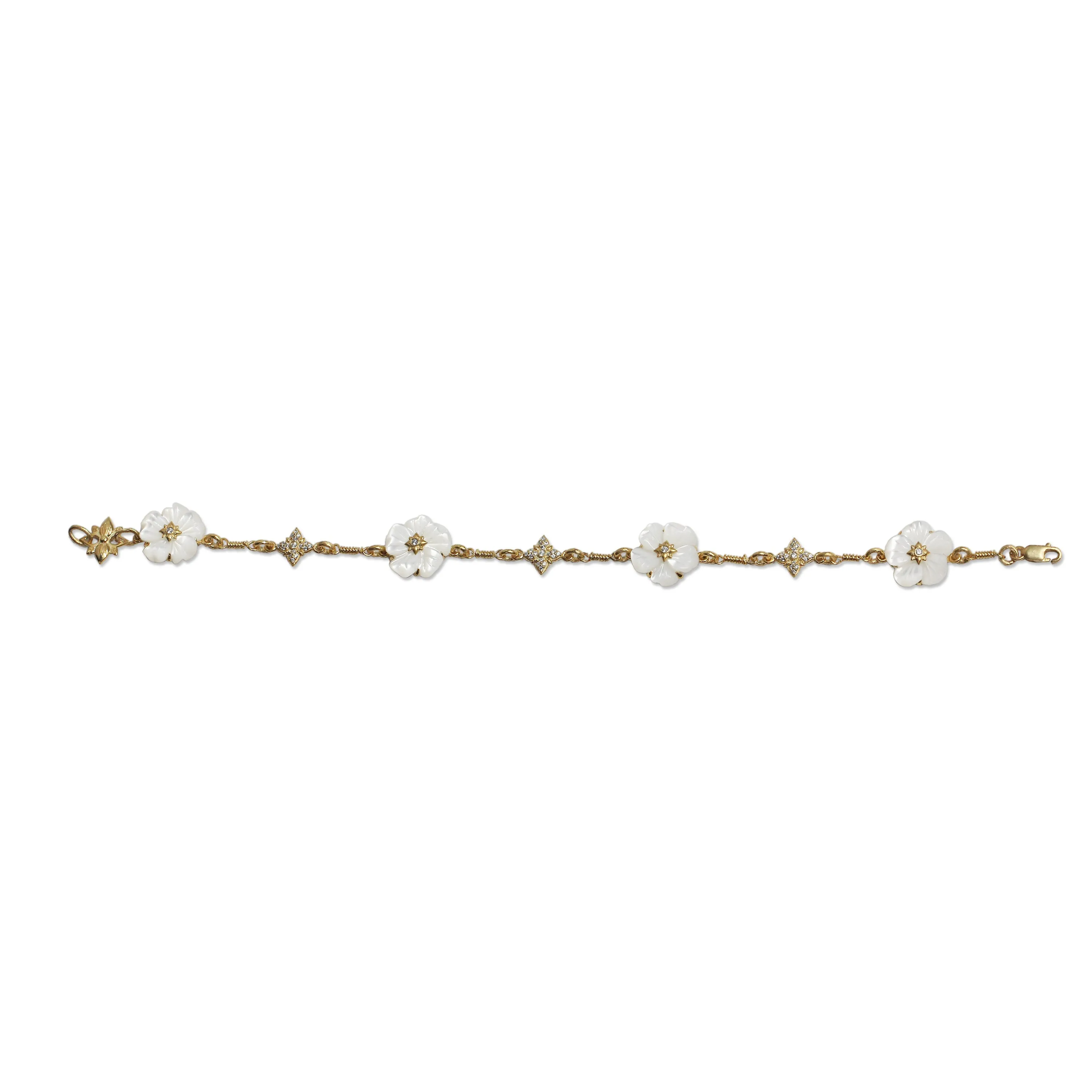 Colorbloom 14mm White Mother of Pearl Flower and White Diamond 0.35ct Bracelet in 18K Gold