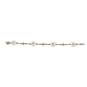 Colorbloom 14mm White Mother of Pearl Flower and White Diamond 0.35ct Bracelet in 18K Gold
