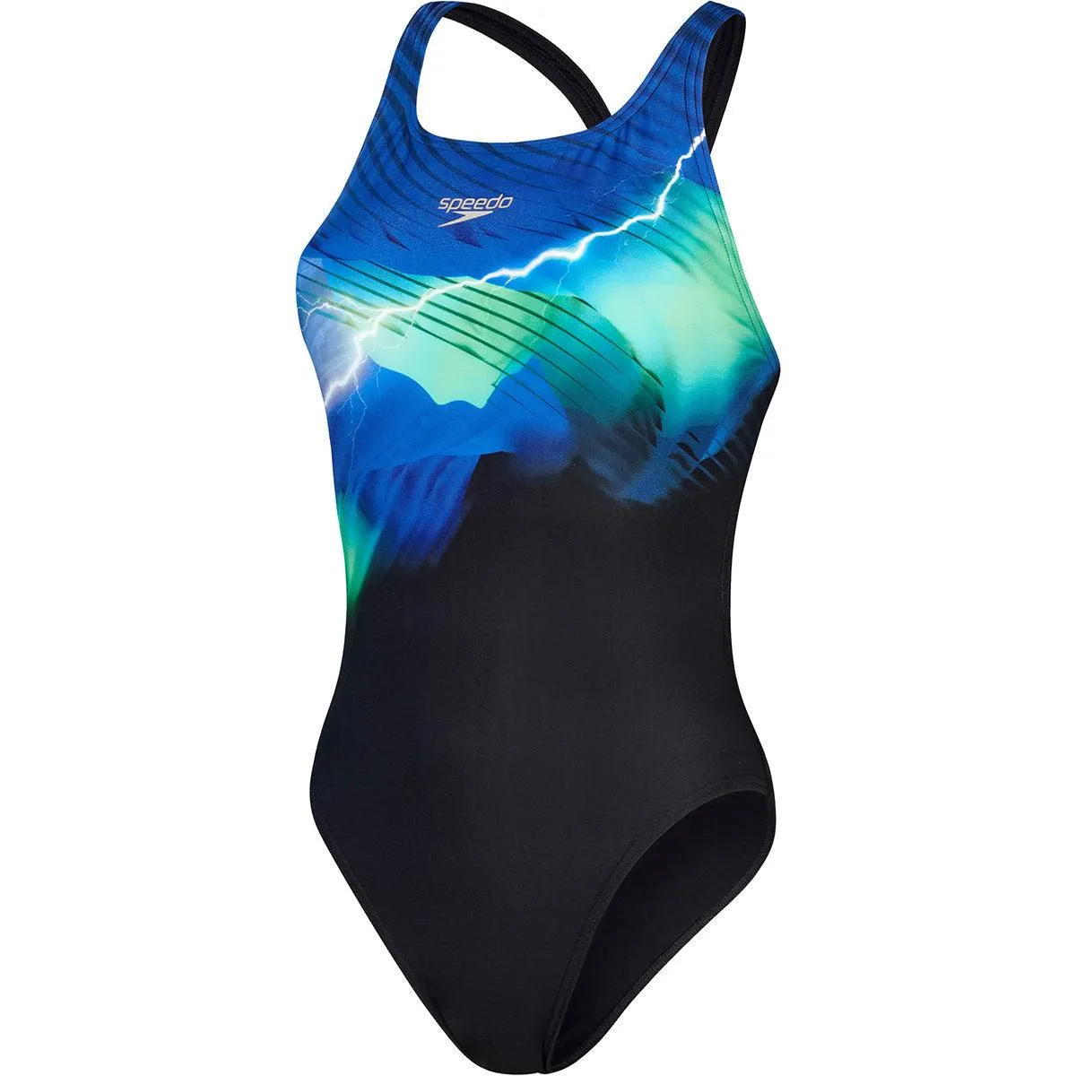 COSTUME DONNA PISCINA SPEEDO NUOTO INTERO NERO FULMINI