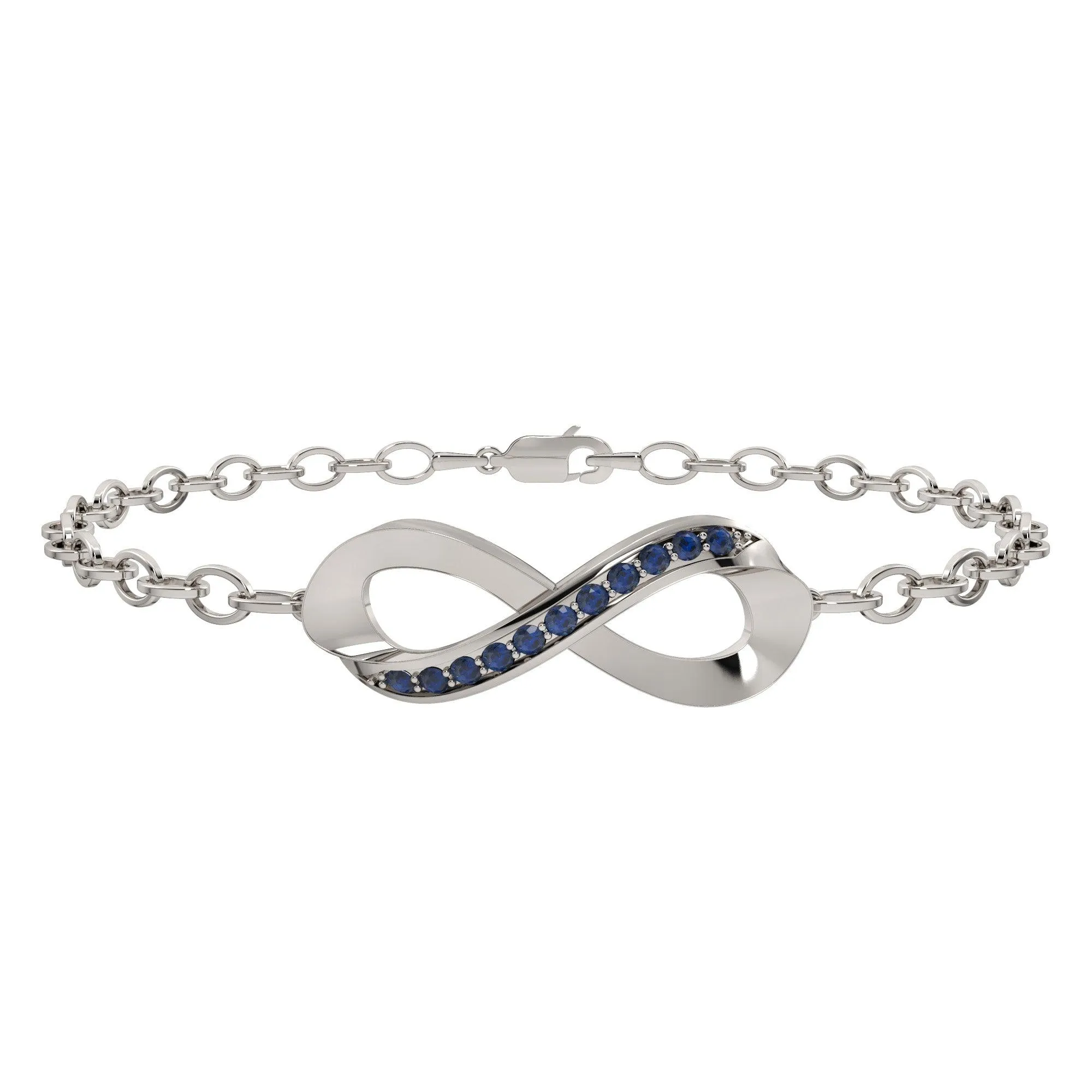 Created Sapphire Infinity Bracelet in Sterling Silver