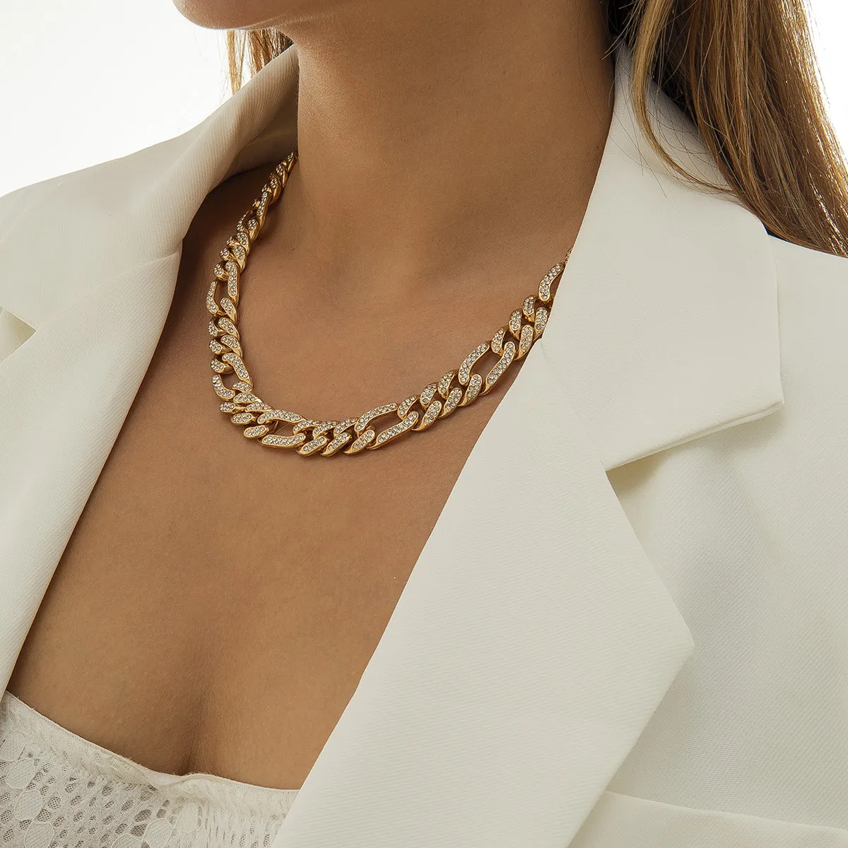 Cubic Zirconia & 18K Gold-Plated Curb Chain Lock Necklace