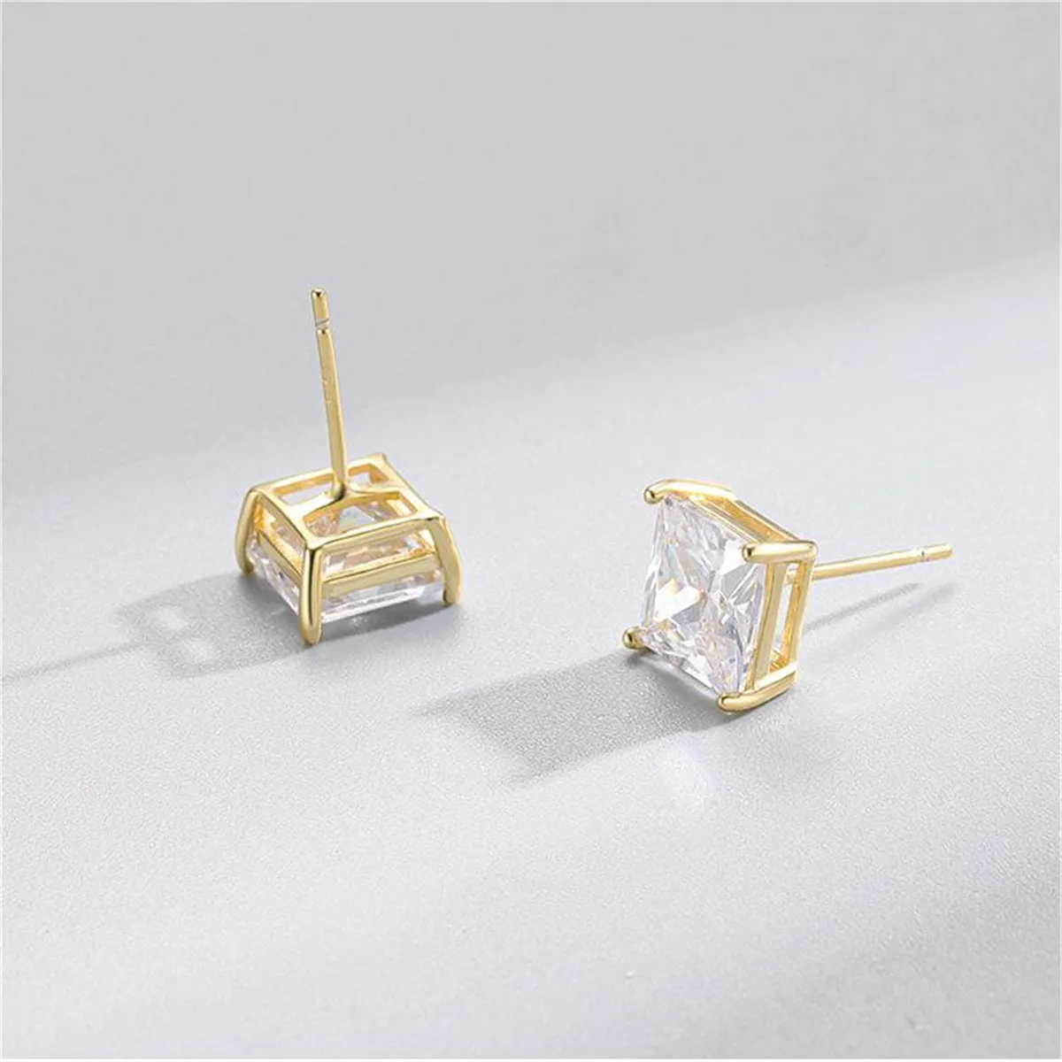 Cubic Zirconia & 18K Gold-Plated Square Stud Earrings