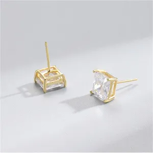 Cubic Zirconia & 18K Gold-Plated Square Stud Earrings