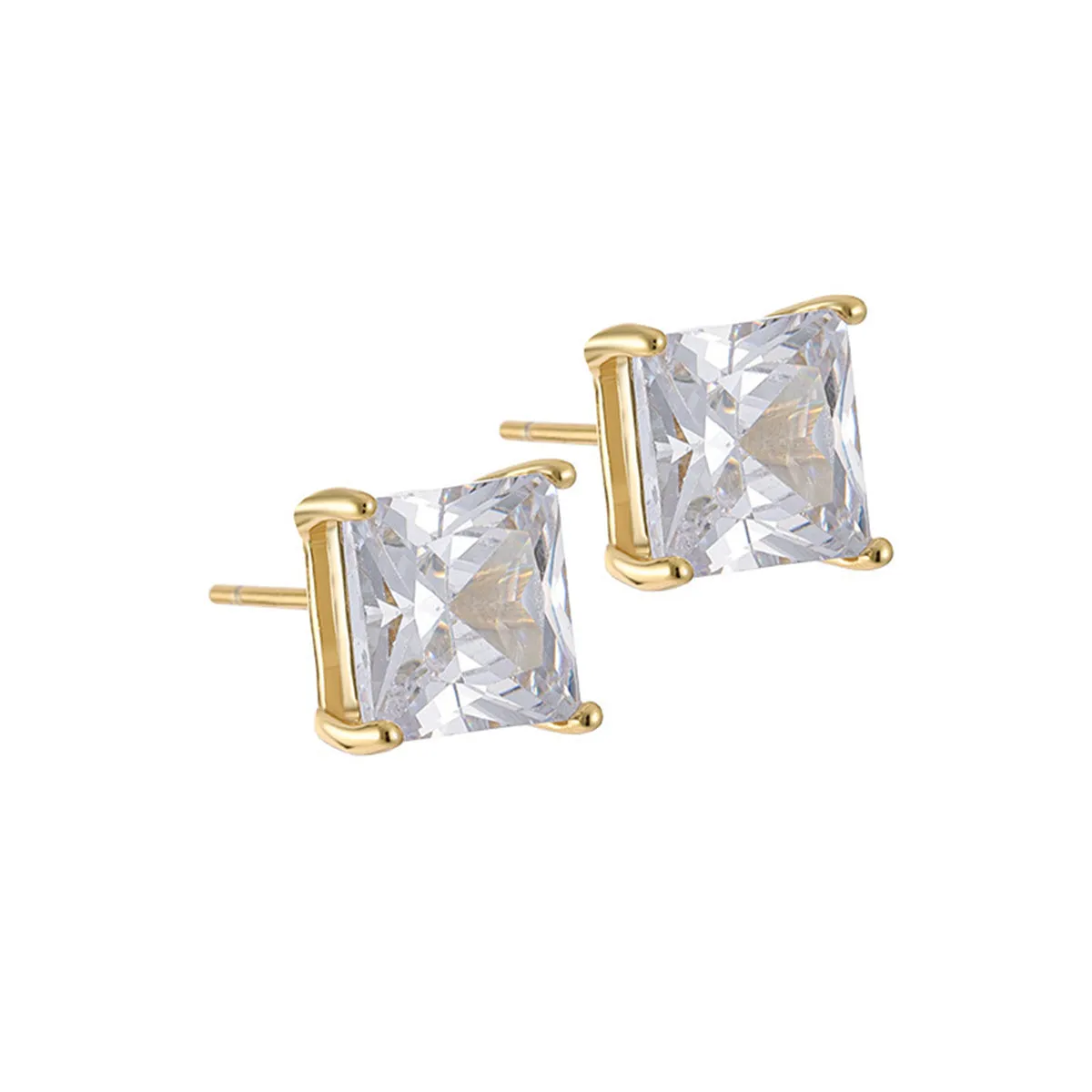 Cubic Zirconia & 18K Gold-Plated Square Stud Earrings