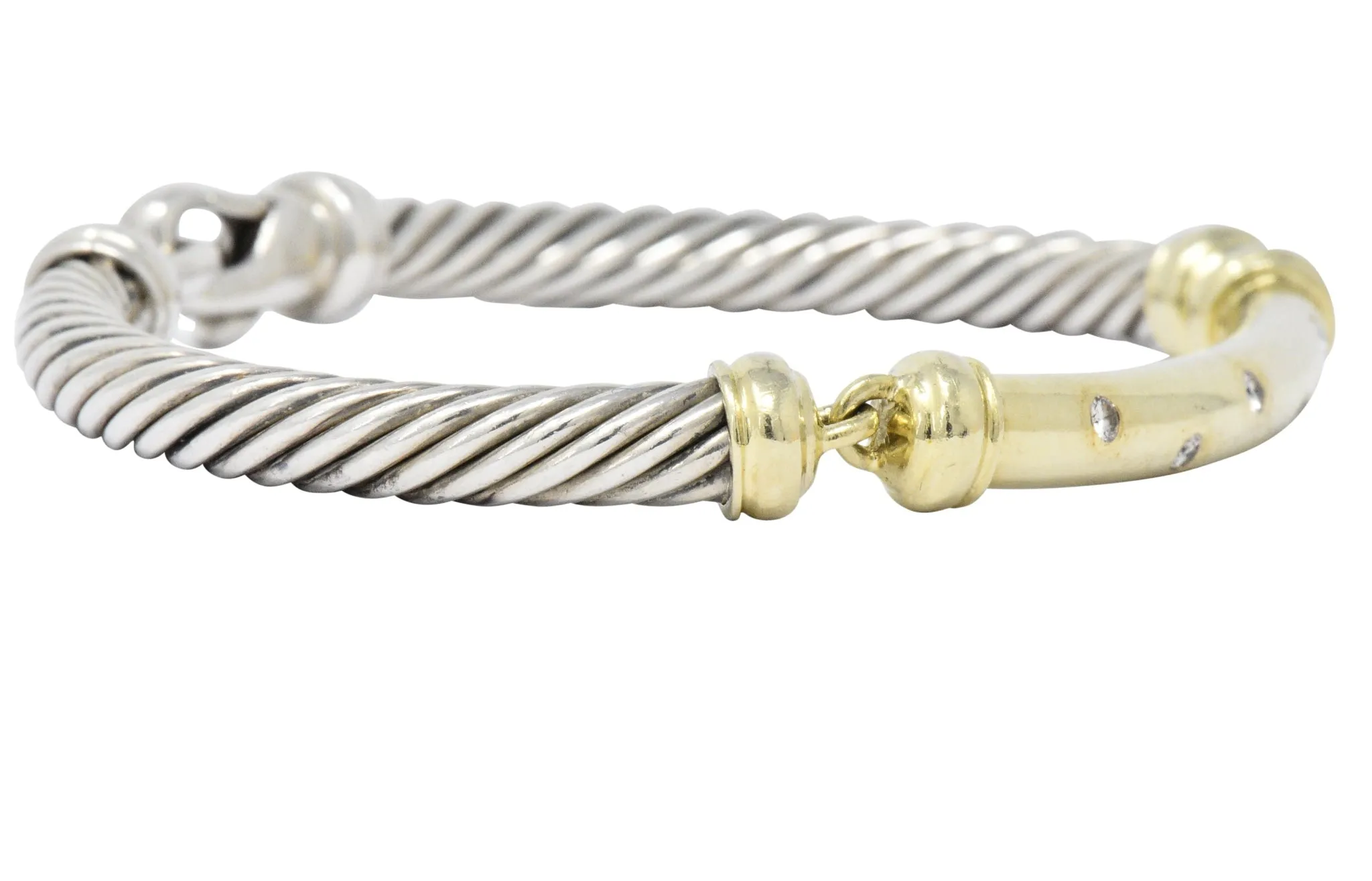 David Yurman 0.20 CTW Diamond Sterling Silver 14 Karat Gold Bracelet
