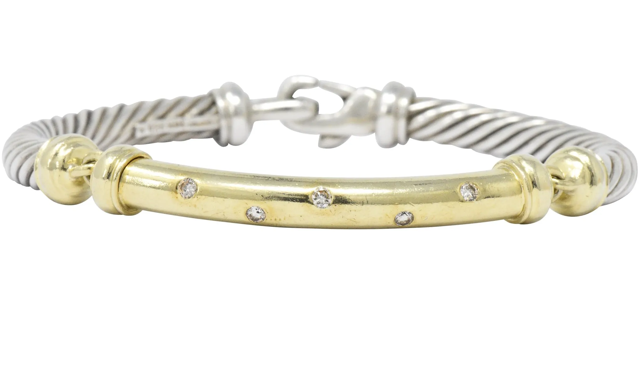 David Yurman 0.20 CTW Diamond Sterling Silver 14 Karat Gold Bracelet