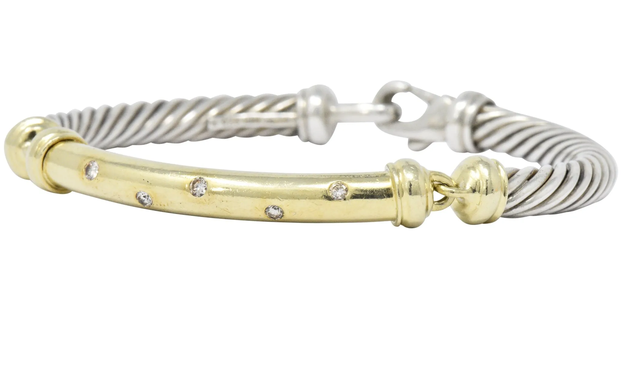 David Yurman 0.20 CTW Diamond Sterling Silver 14 Karat Gold Bracelet
