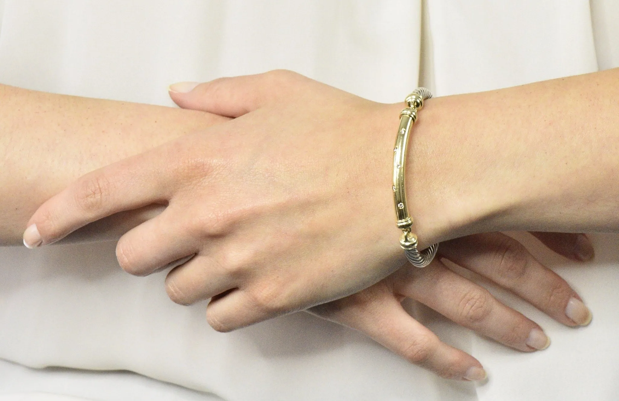 David Yurman 0.20 CTW Diamond Sterling Silver 14 Karat Gold Bracelet