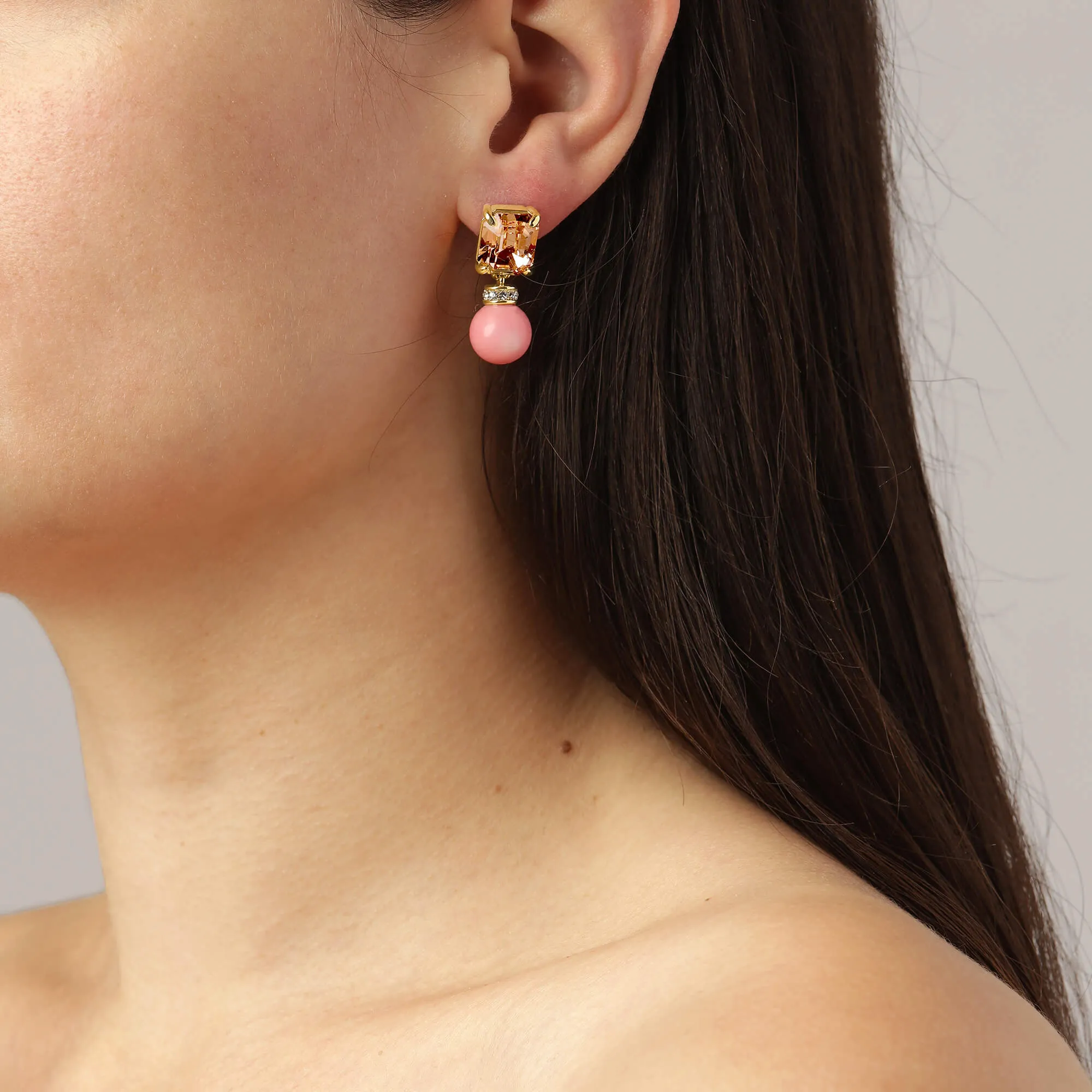 Dyrberg Kern Wali Gold Drop Earrings - Coral