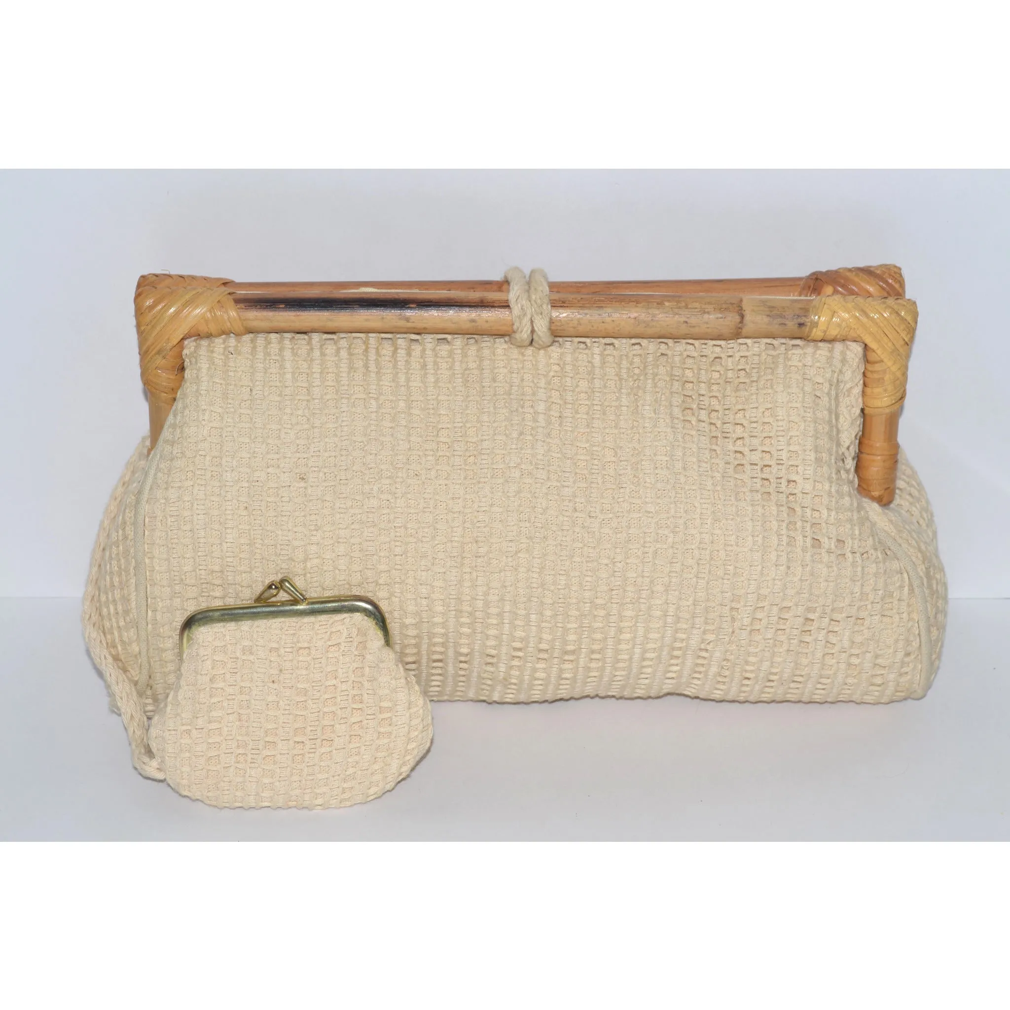 Eyelet Cloth Wood Trimmed Clutch Purse