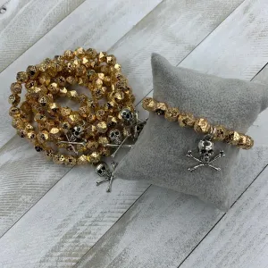 Faceted Gold Plated Lava Rock Beads Bracelet with a Metal Crossed Bones and Skull Charm 410-09 | Erika Williner Designs
