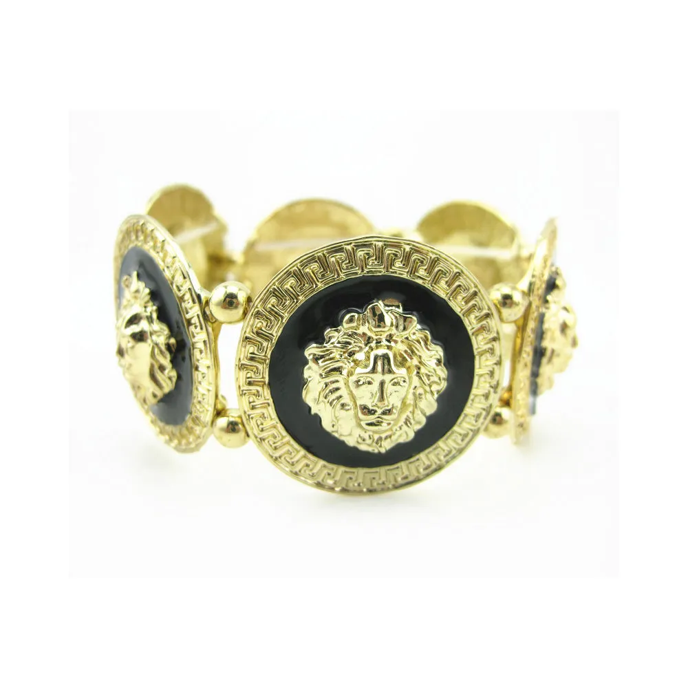 Fashion Hip Hop Bracelet Jewelry Lion Animals Link Chain Elastic Gold Plated 7.5" 8.7"