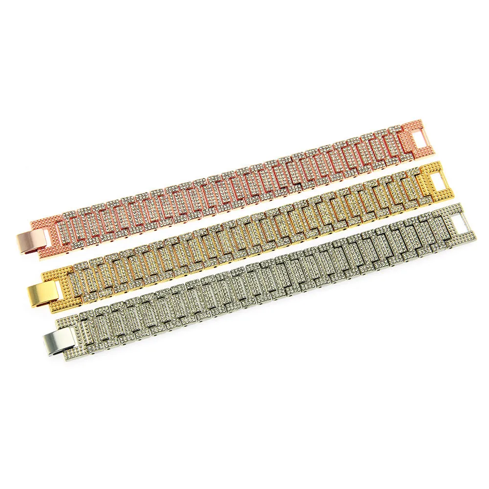Fashion Hip Hop Diamond Bracelet Chain Link Punk Jewelry Gold Plated 7.5"-9.1"