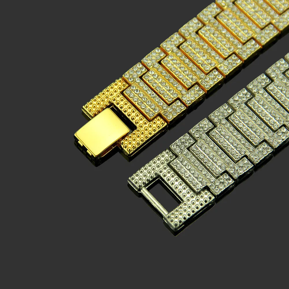 Fashion Hip Hop Diamond Bracelet Chain Link Punk Jewelry Gold Plated 7.5"-9.1"